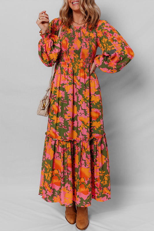 Floral Smocked Bodice Long Dress