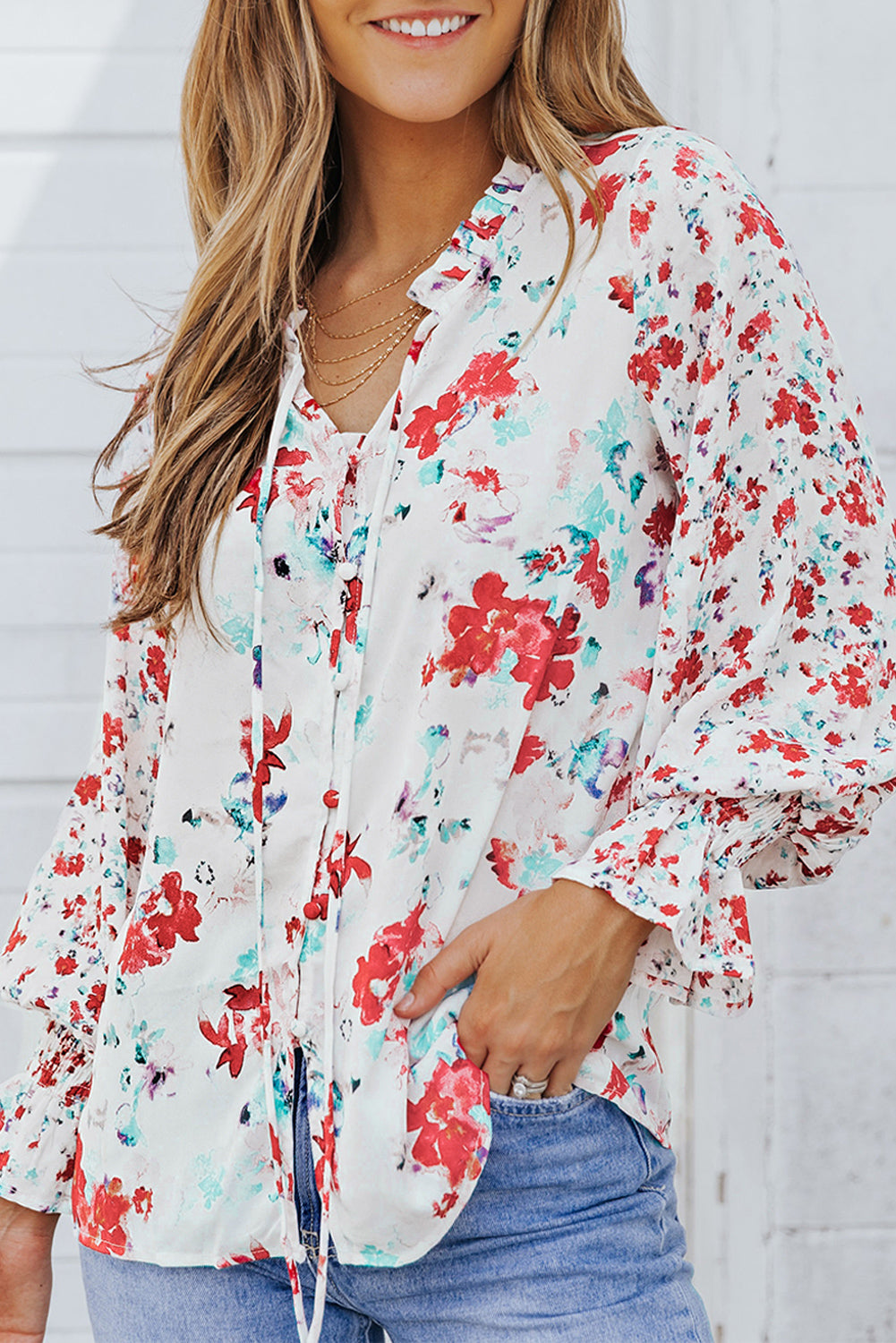 Cakewalk Smocked Floral Blouse