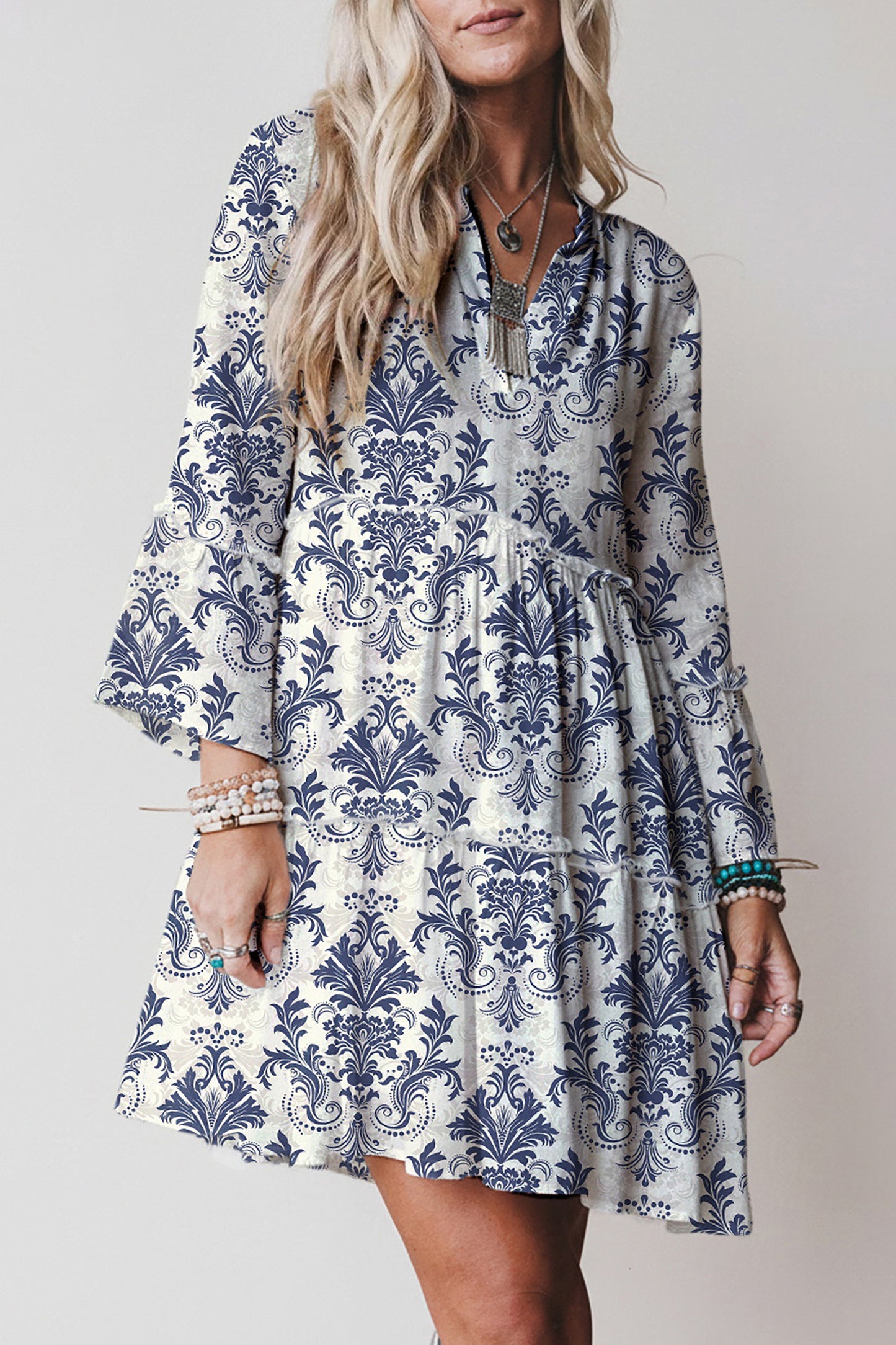 Boho Floral Print Mini Dress