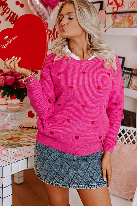 Stitched Heart Round Neck Sweater