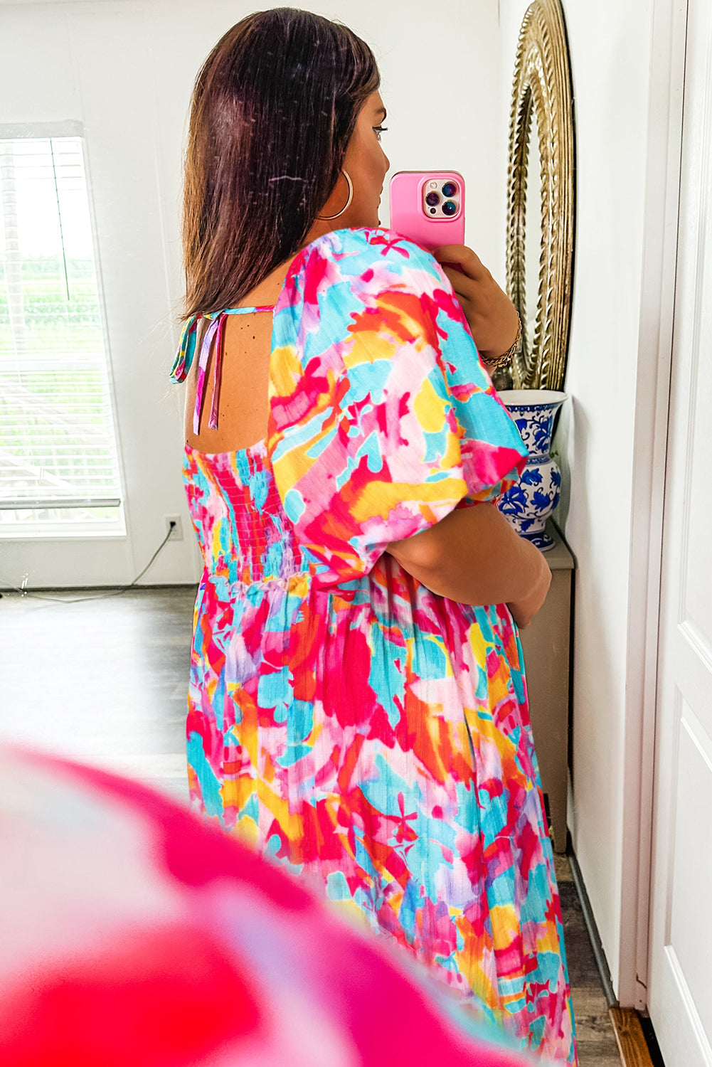 Rose Abstract Smocked Plus Size Dress