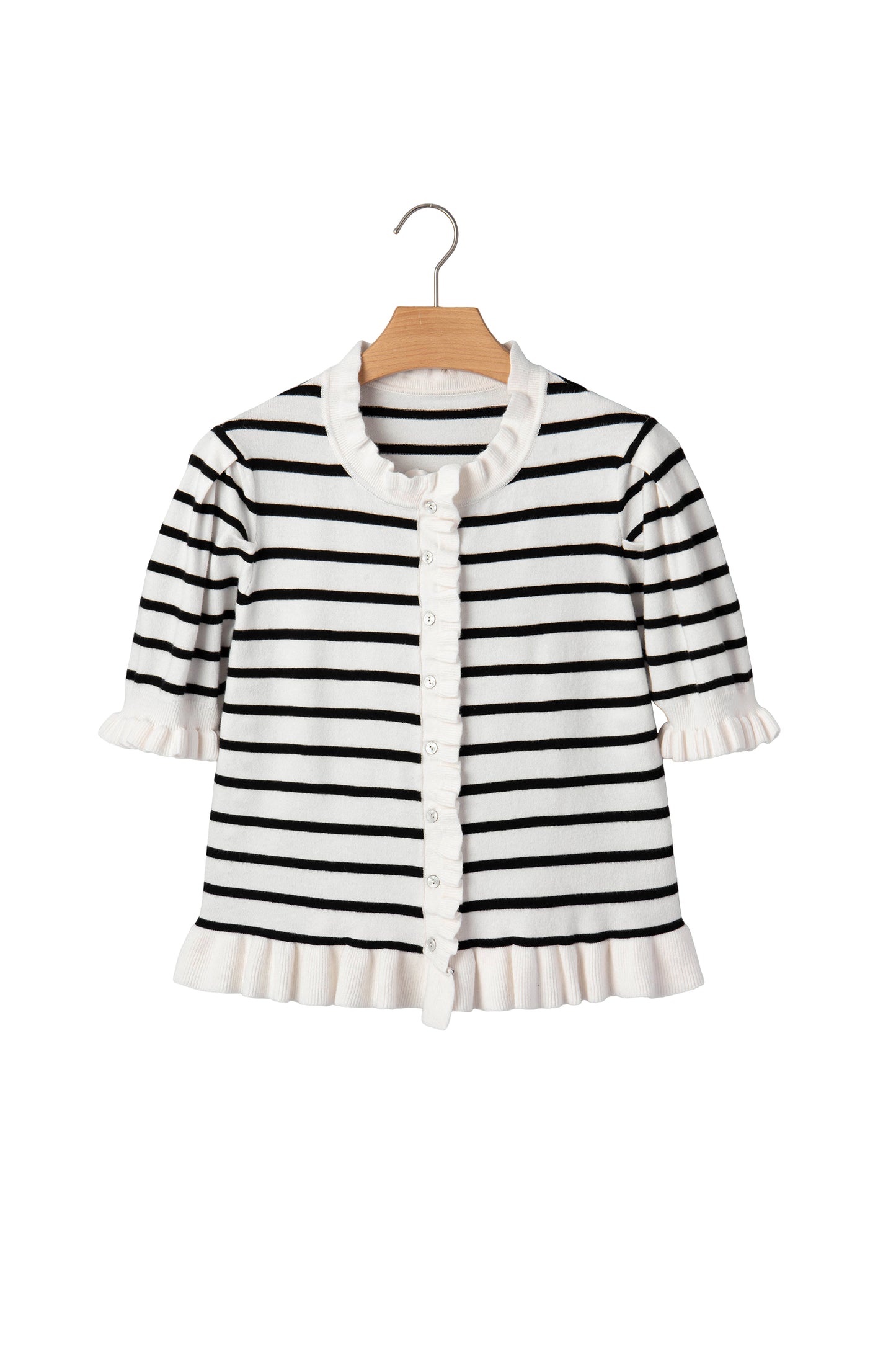 Beige Ruffle Trim Sweater Cardigan