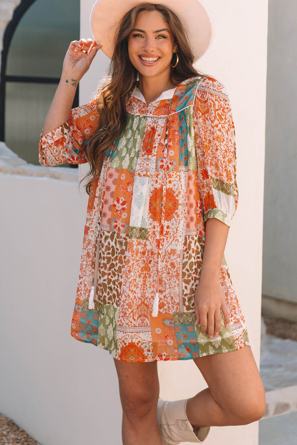 Boho Paisley Patchwork Chiffon Dress