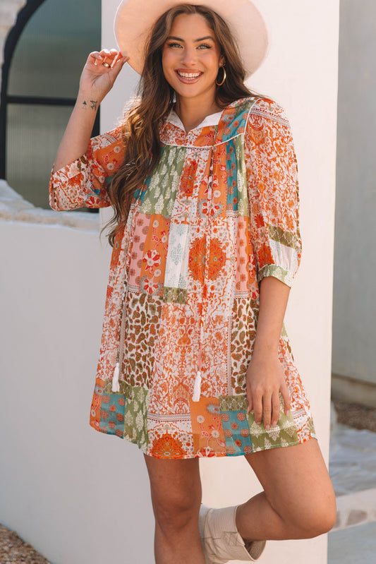 Boho Paisley Patchwork Chiffon Dress