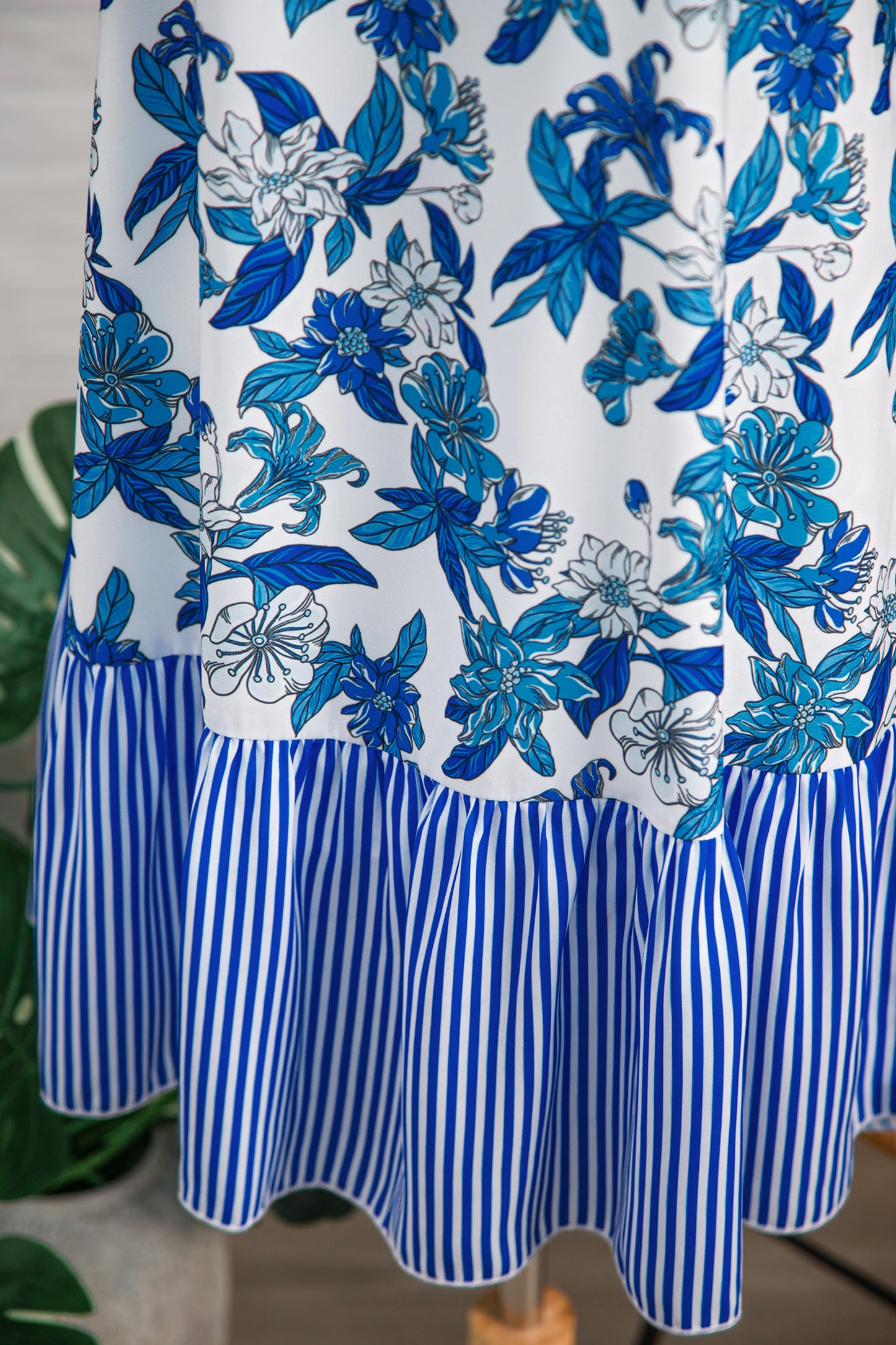 Sky Blue Floral Ruffled Hem Dress