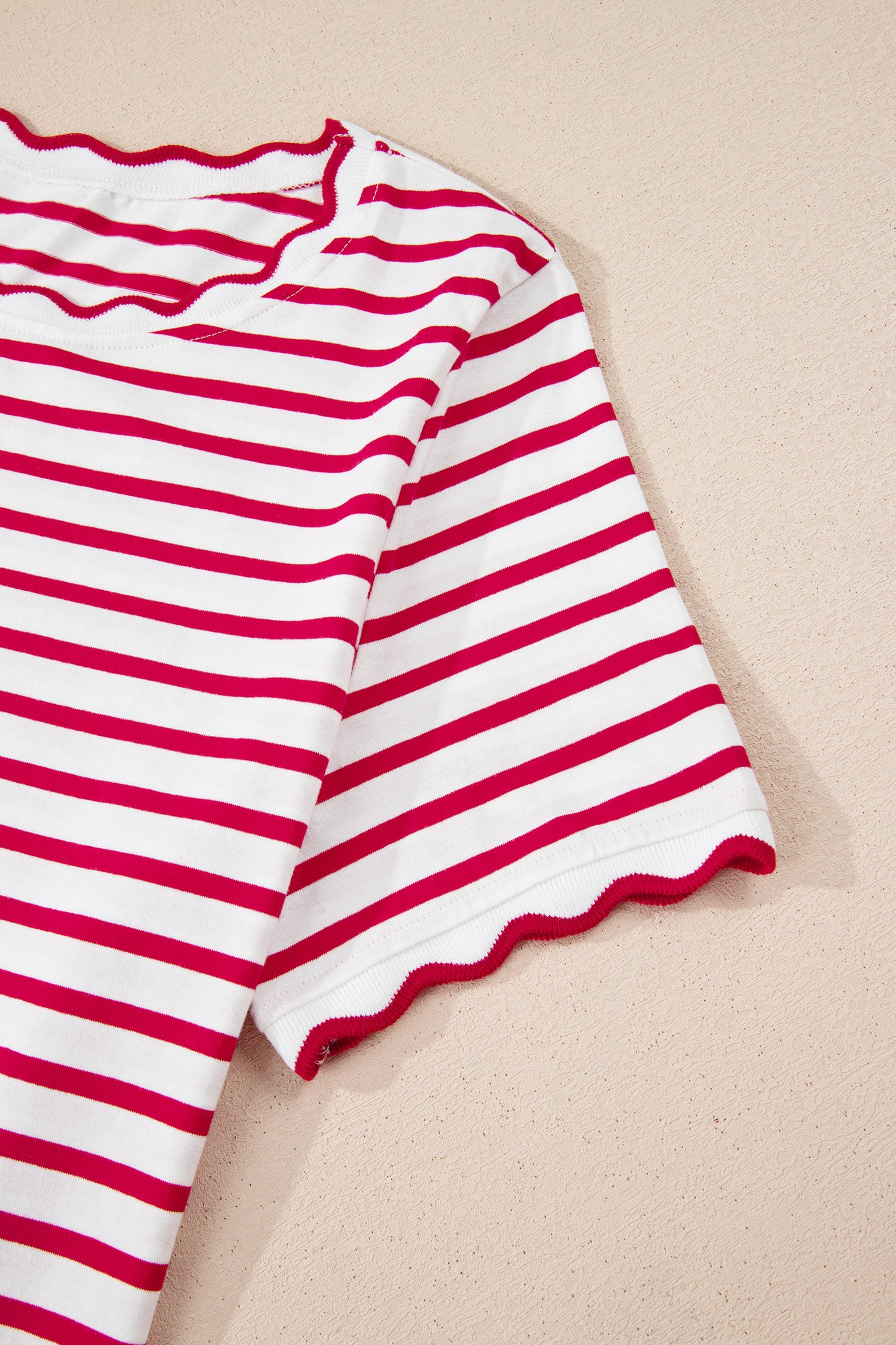 Red Stripe Scalloped Trim Tee