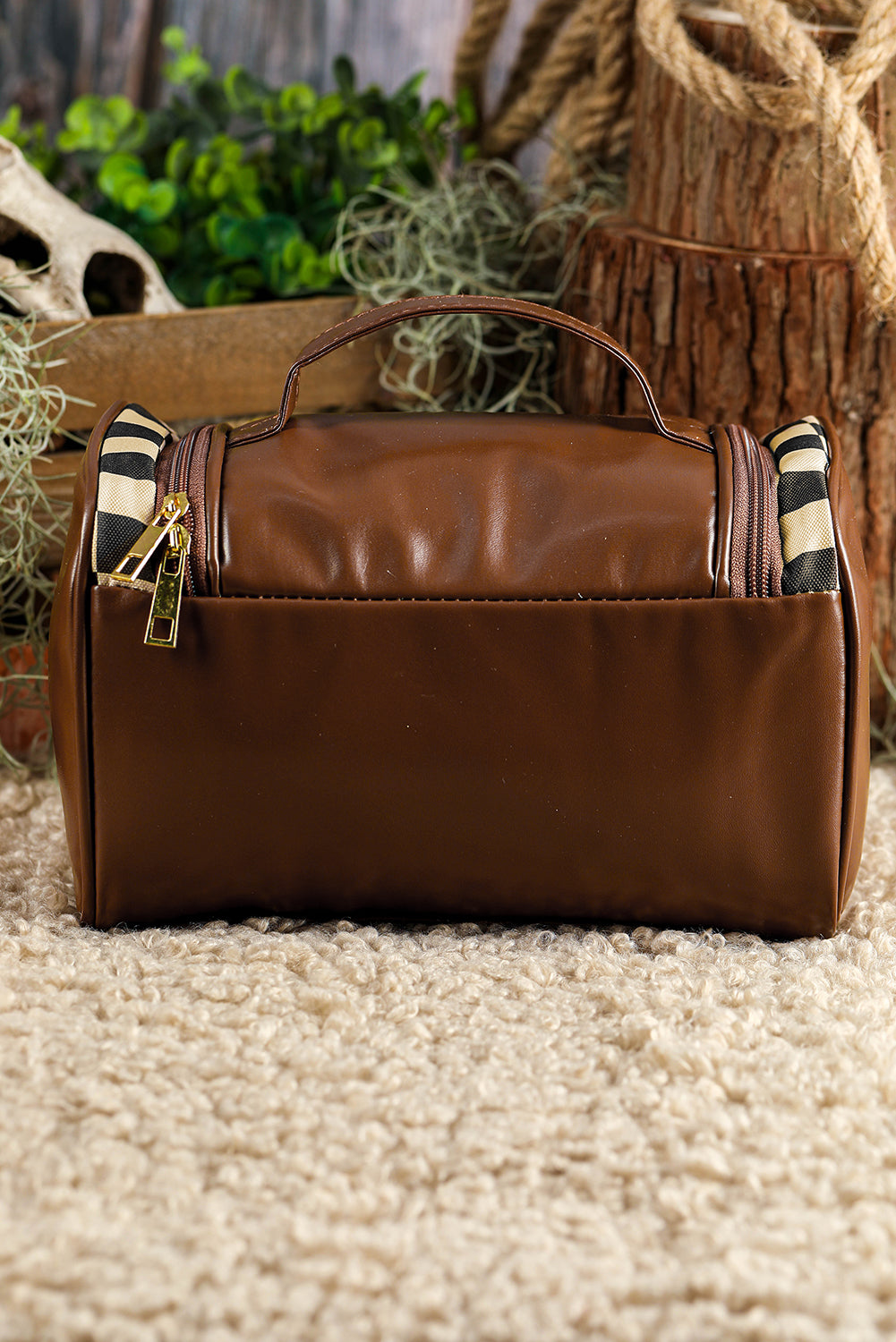 Checkered PU Leather Makeup Bag