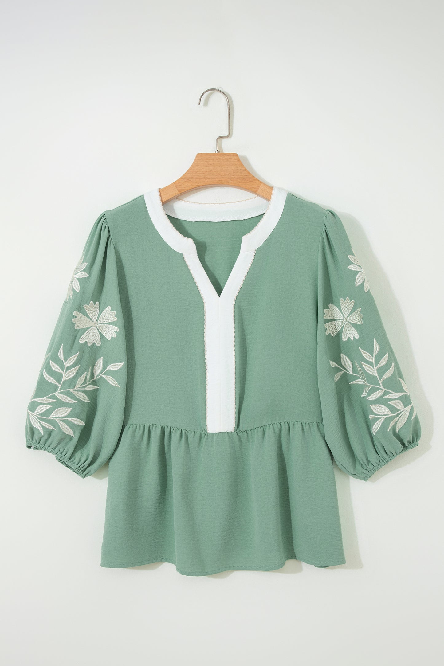 Embroidered Puff Sleeve Babydoll Blouse