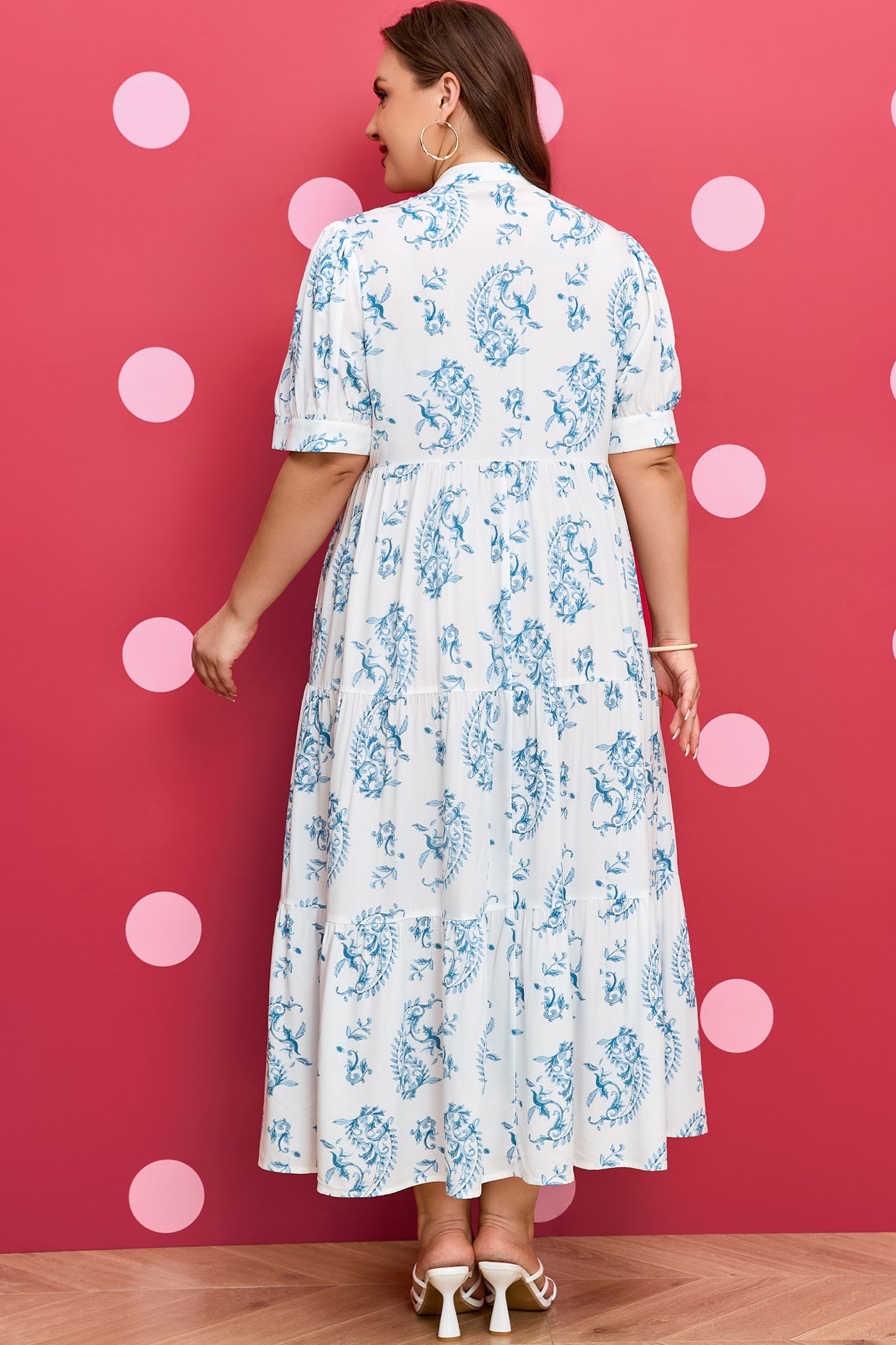 Sky Blue Floral Print Maxi Dress in Plus Size