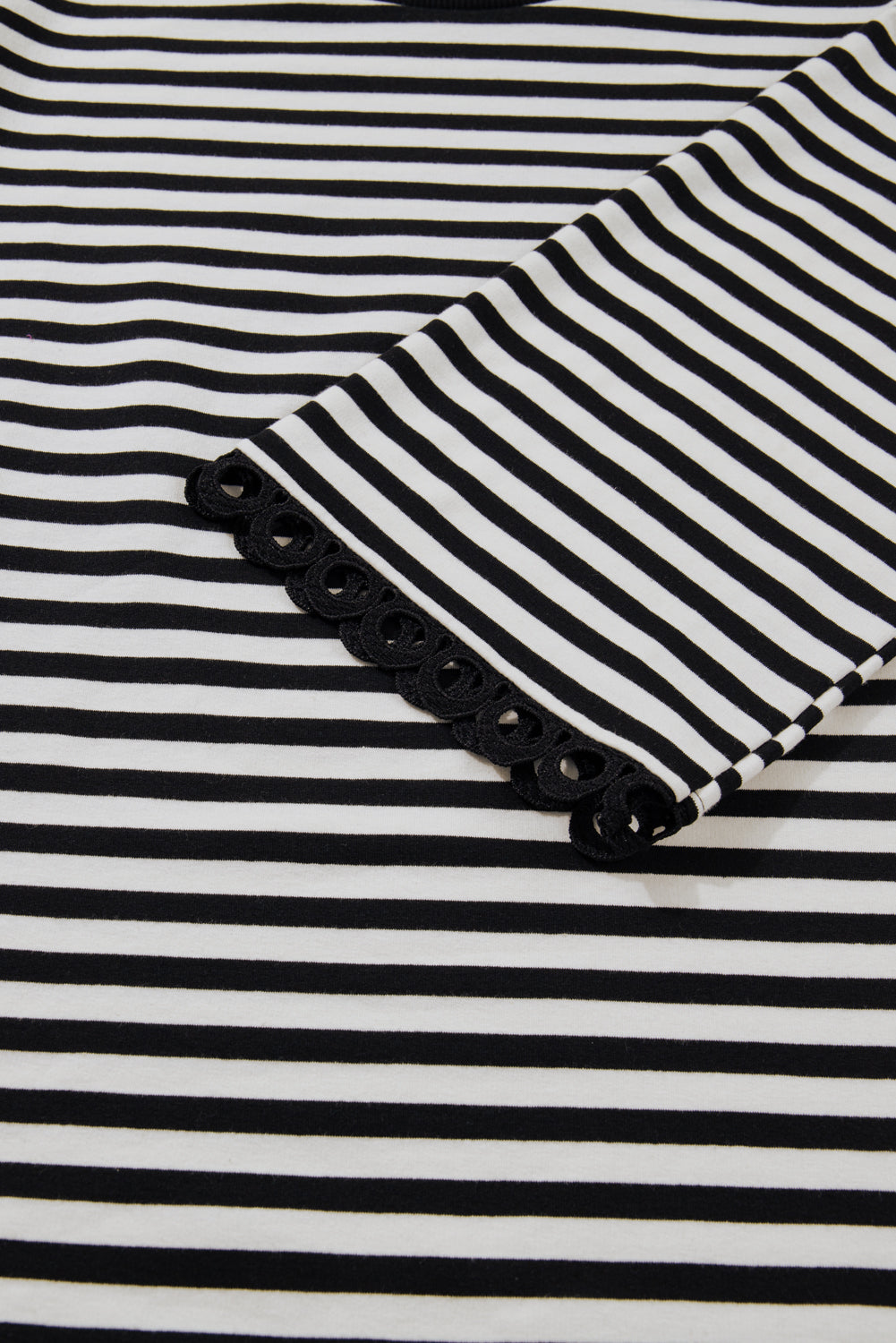 Black Striped Lace Trim Top