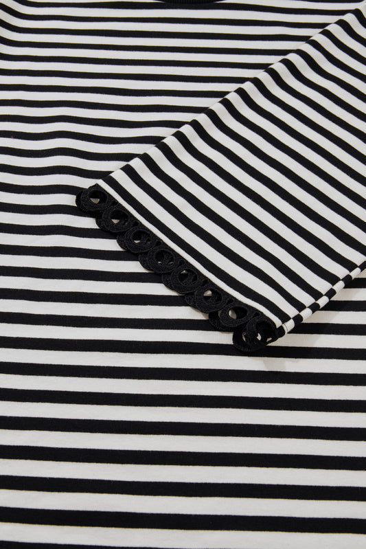 Black Striped Lace Trim Top