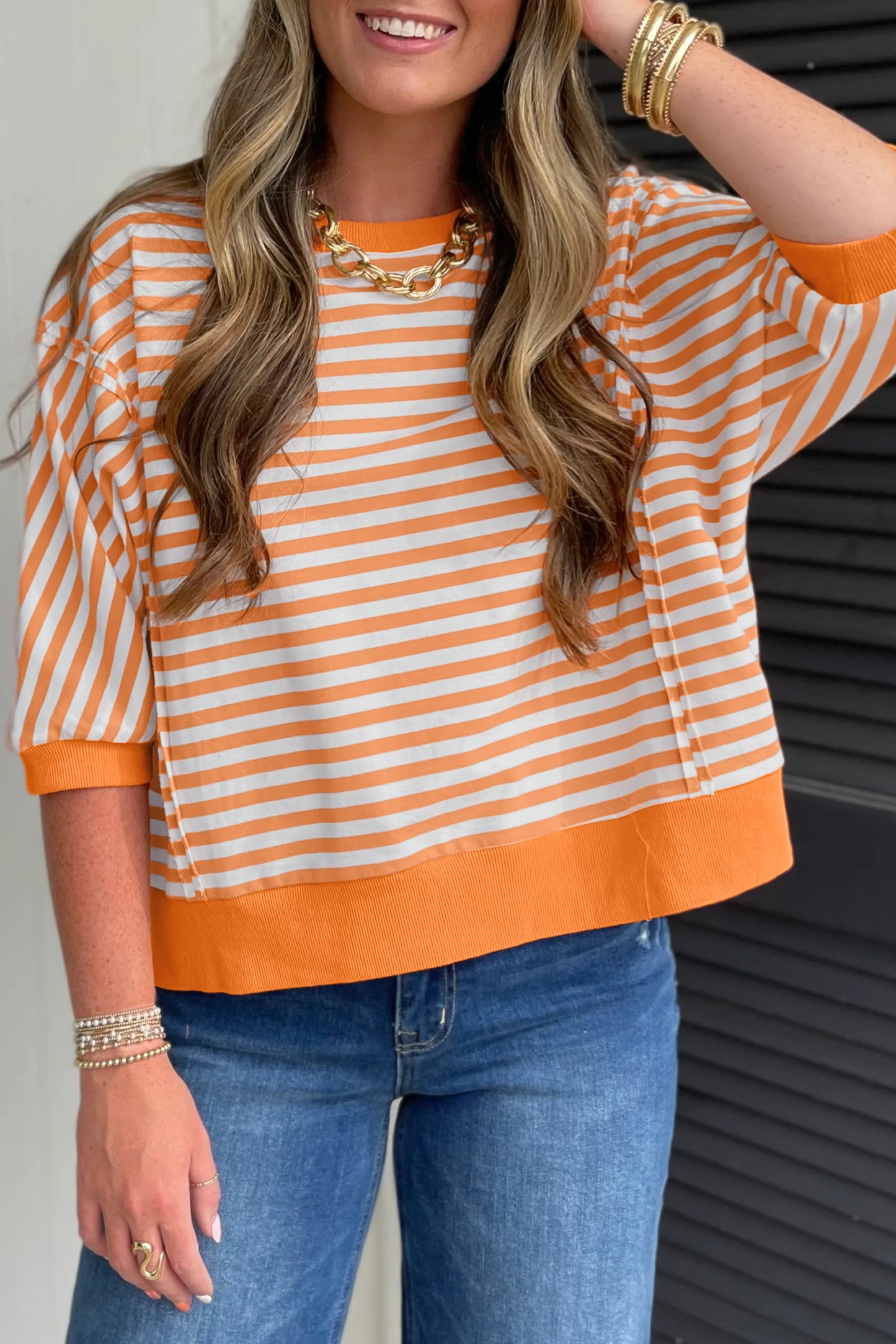 Orange Striped Pullover Top
