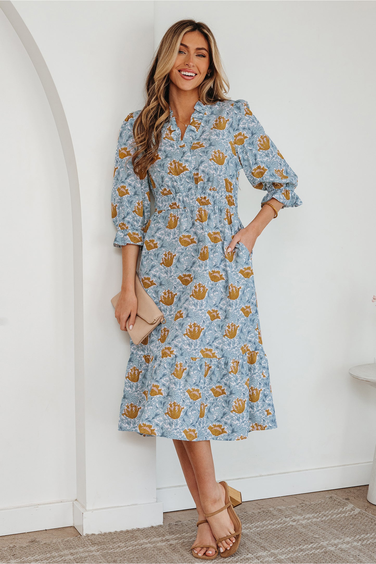 Floral Print Frilled Neck Dress