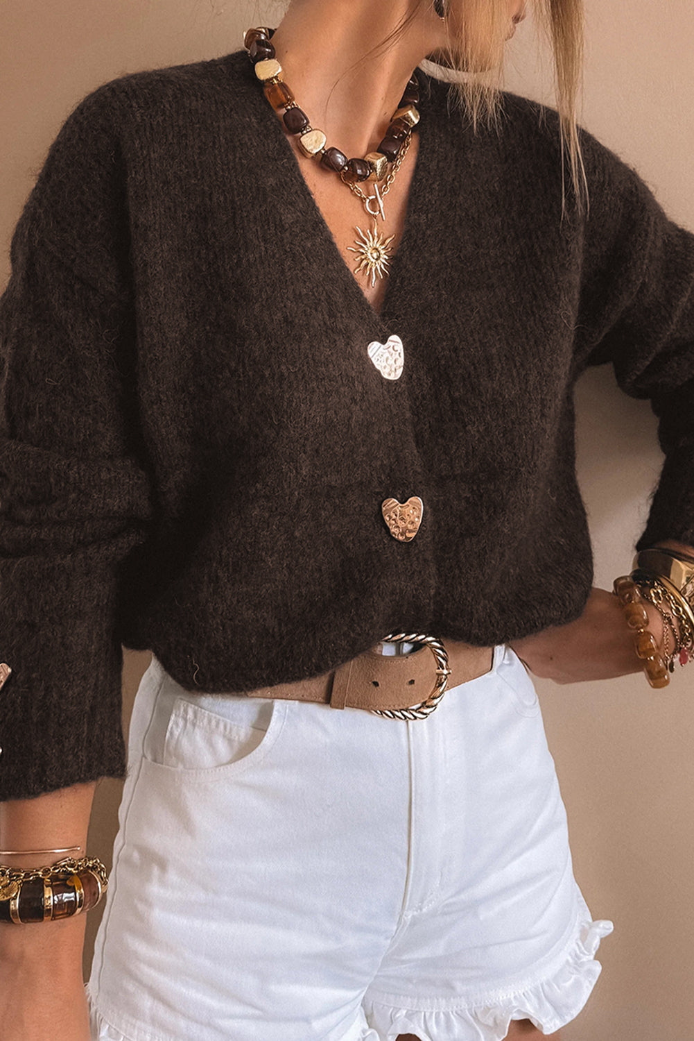 Chicory Heart Button Cardigan Sweater