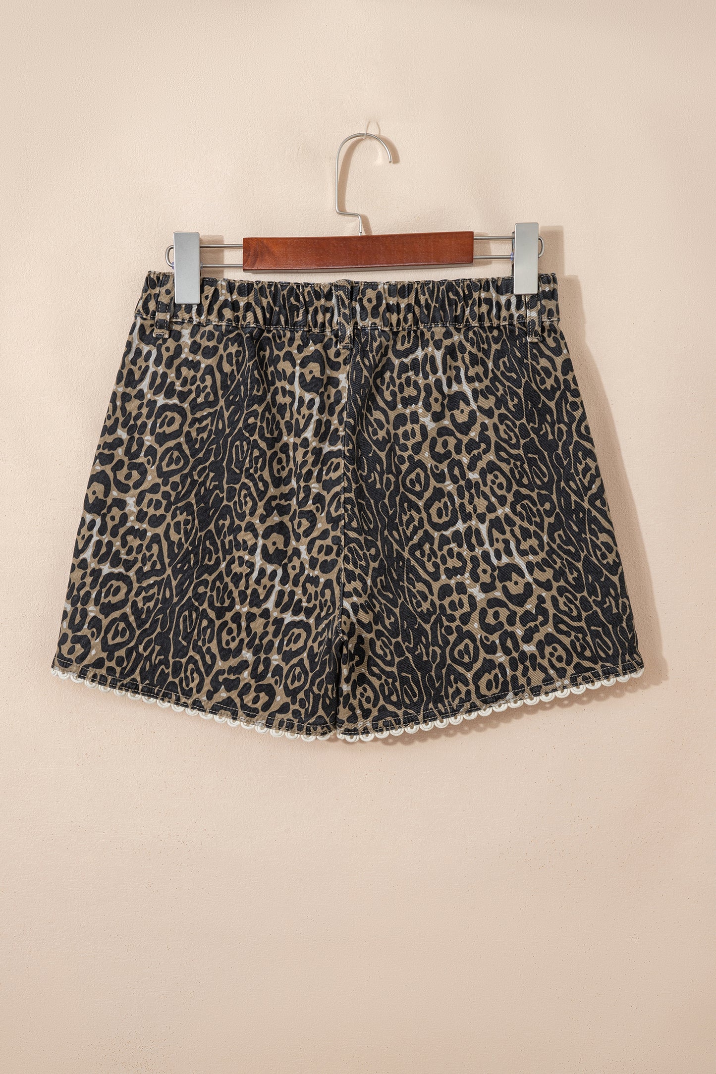 Scalloped Leopard Denim Shorts