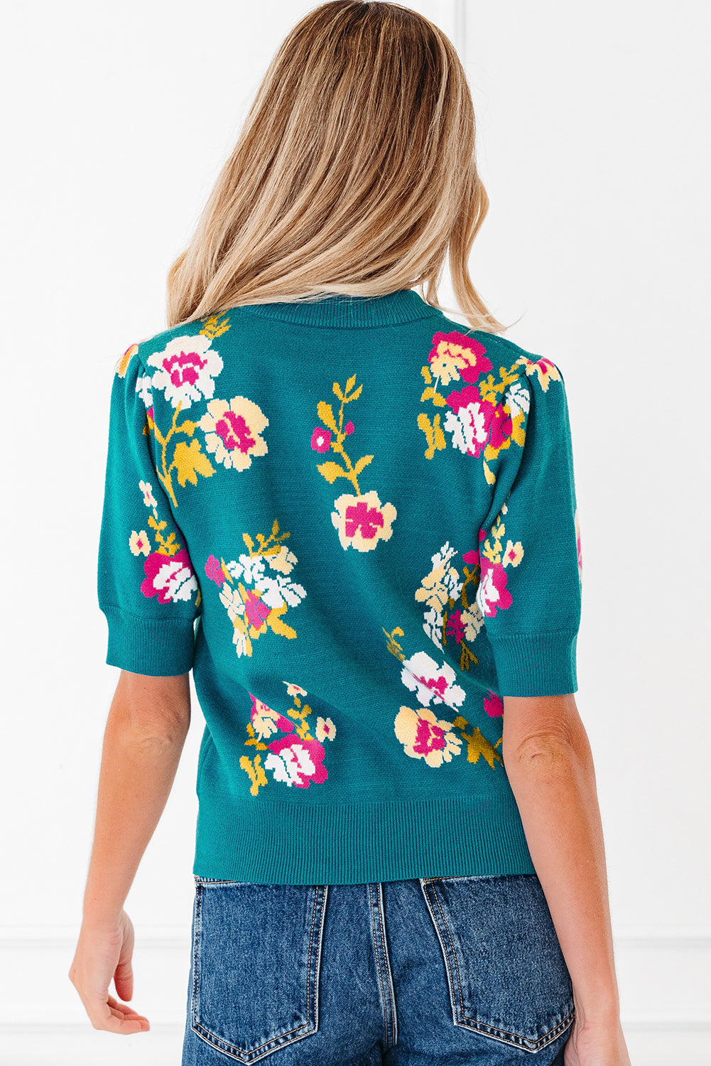 Blue Floral Knitted Top