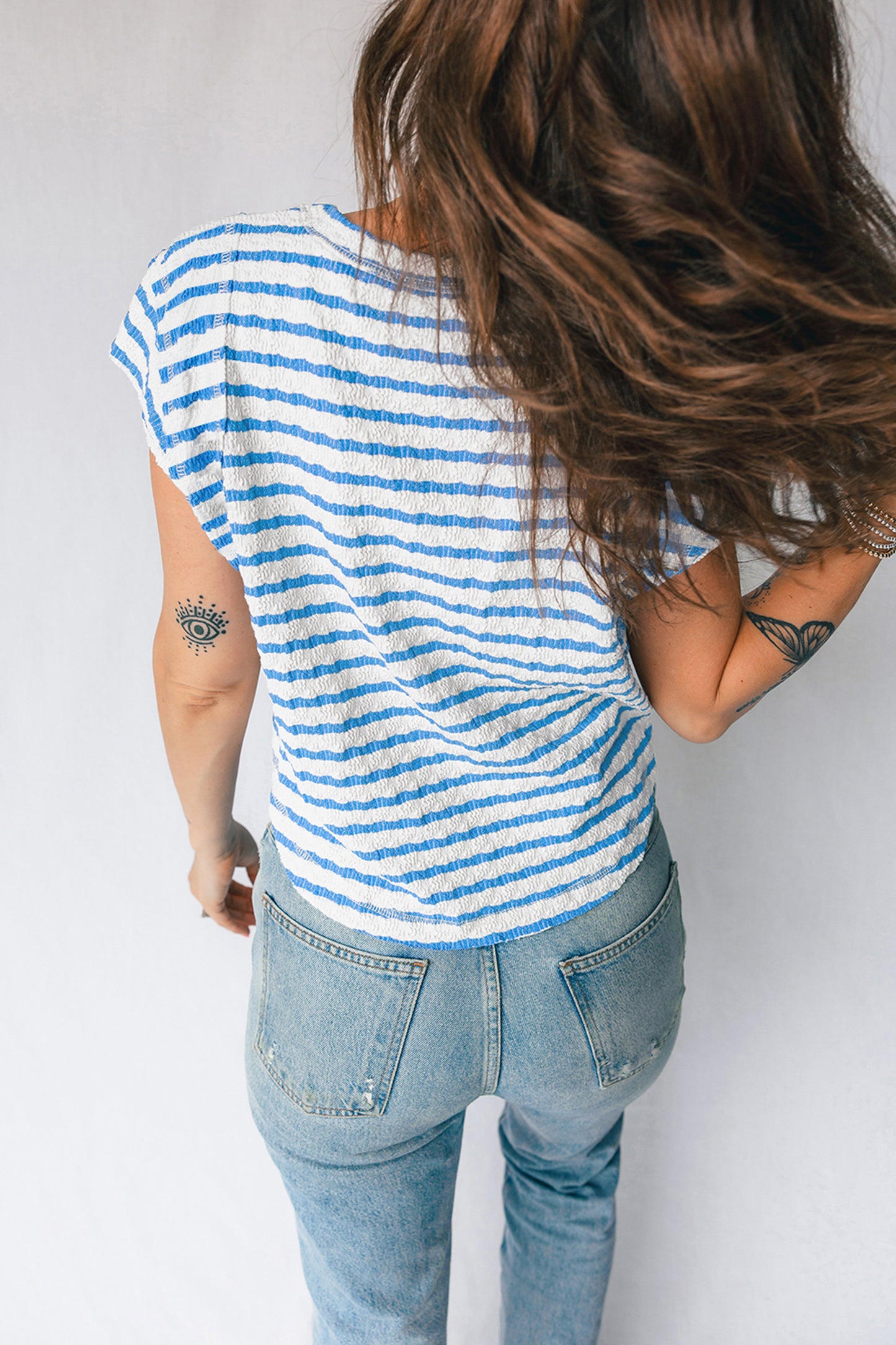 Blue Striped Textured T-Shirt
