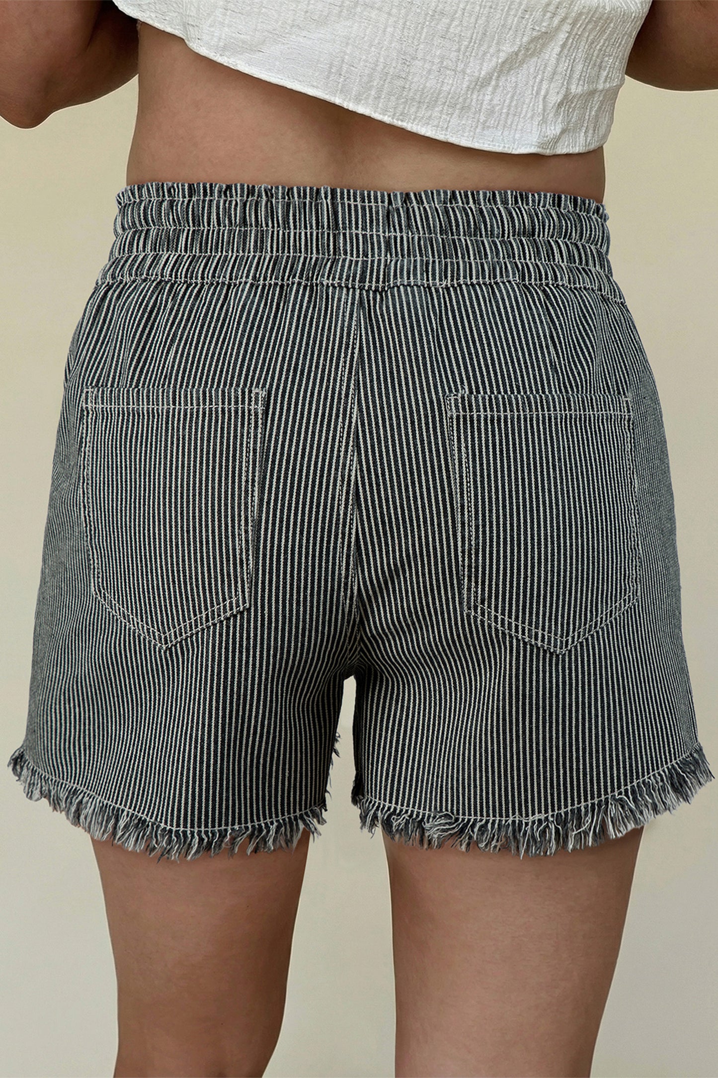 Striped Raw Edge Denim Shorts