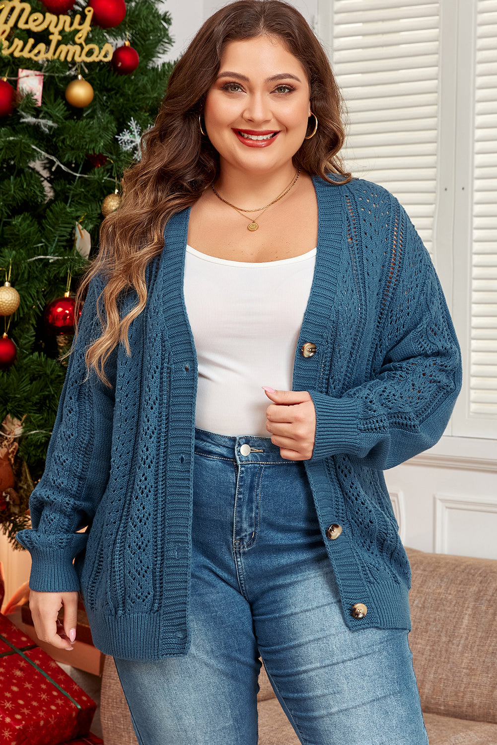 Real Teal Button Front Plus Size Cardigan