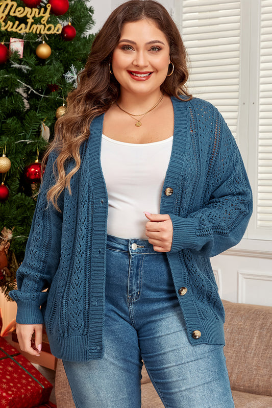 Real Teal Button Front Plus Size Cardigan