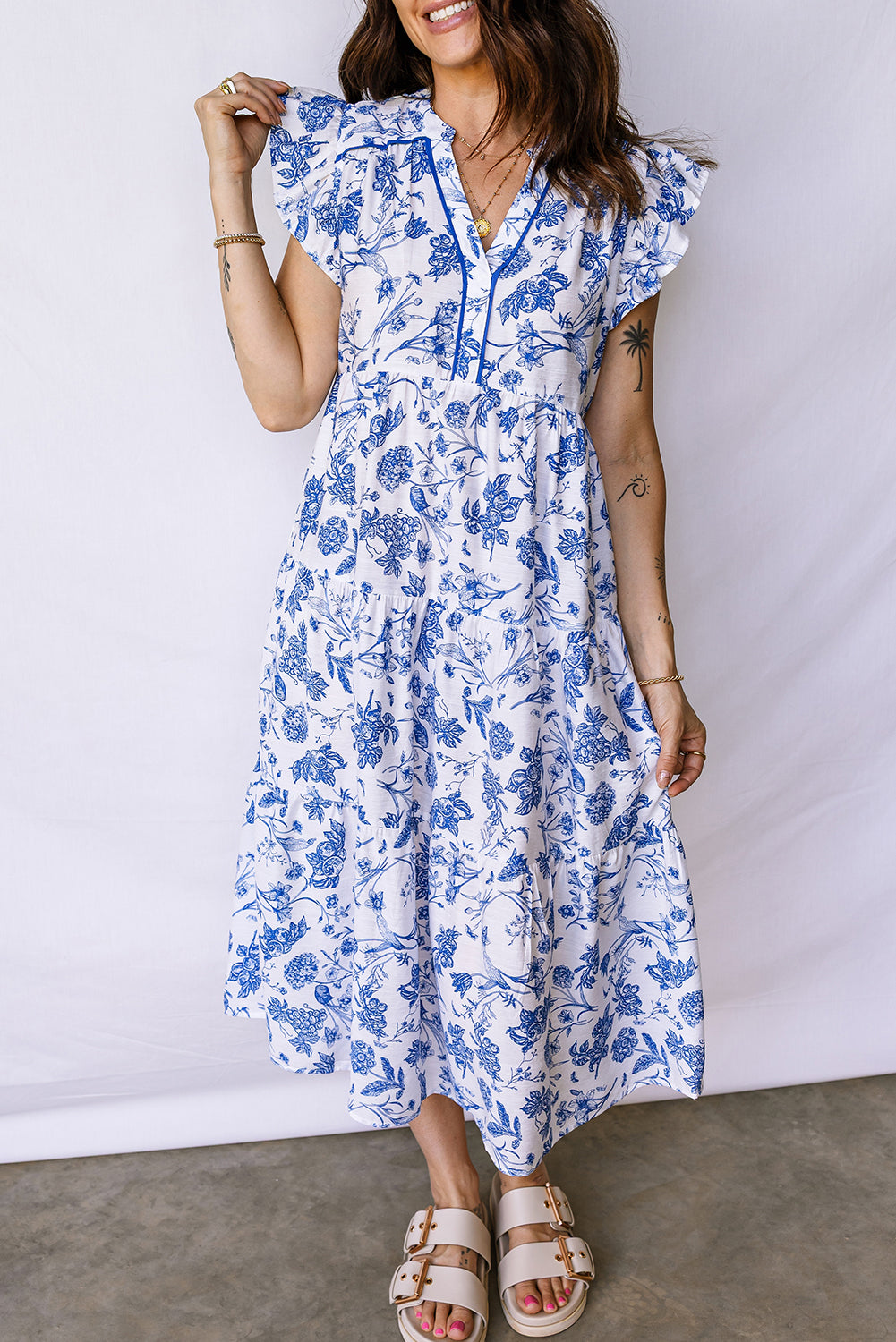 Blue Floral Midi Dress