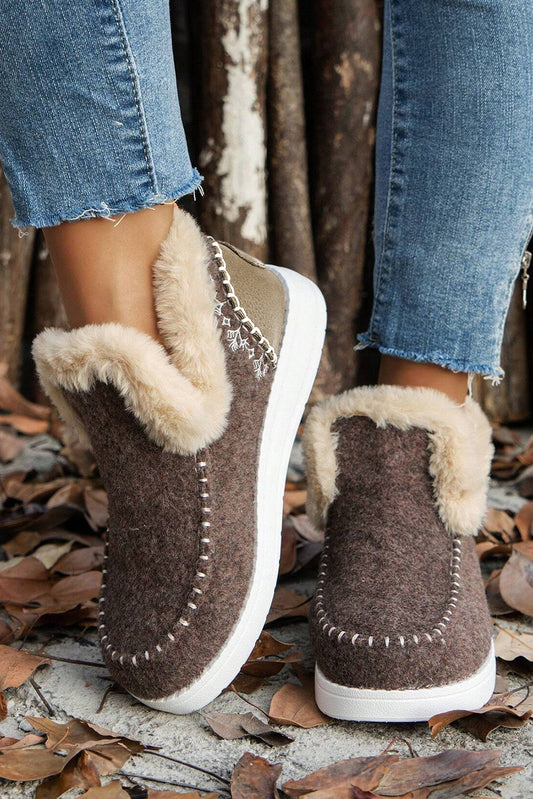 Plush Lined Coffee Suede Anklet Boots