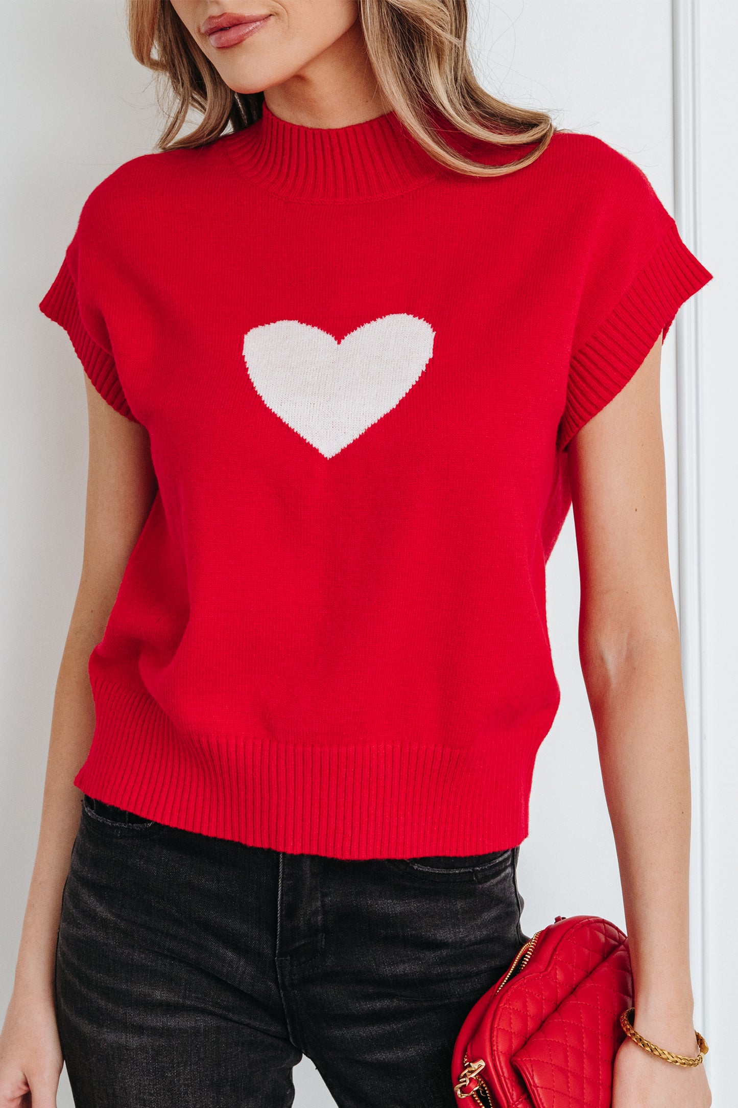 Red Heart Cropped Sweater