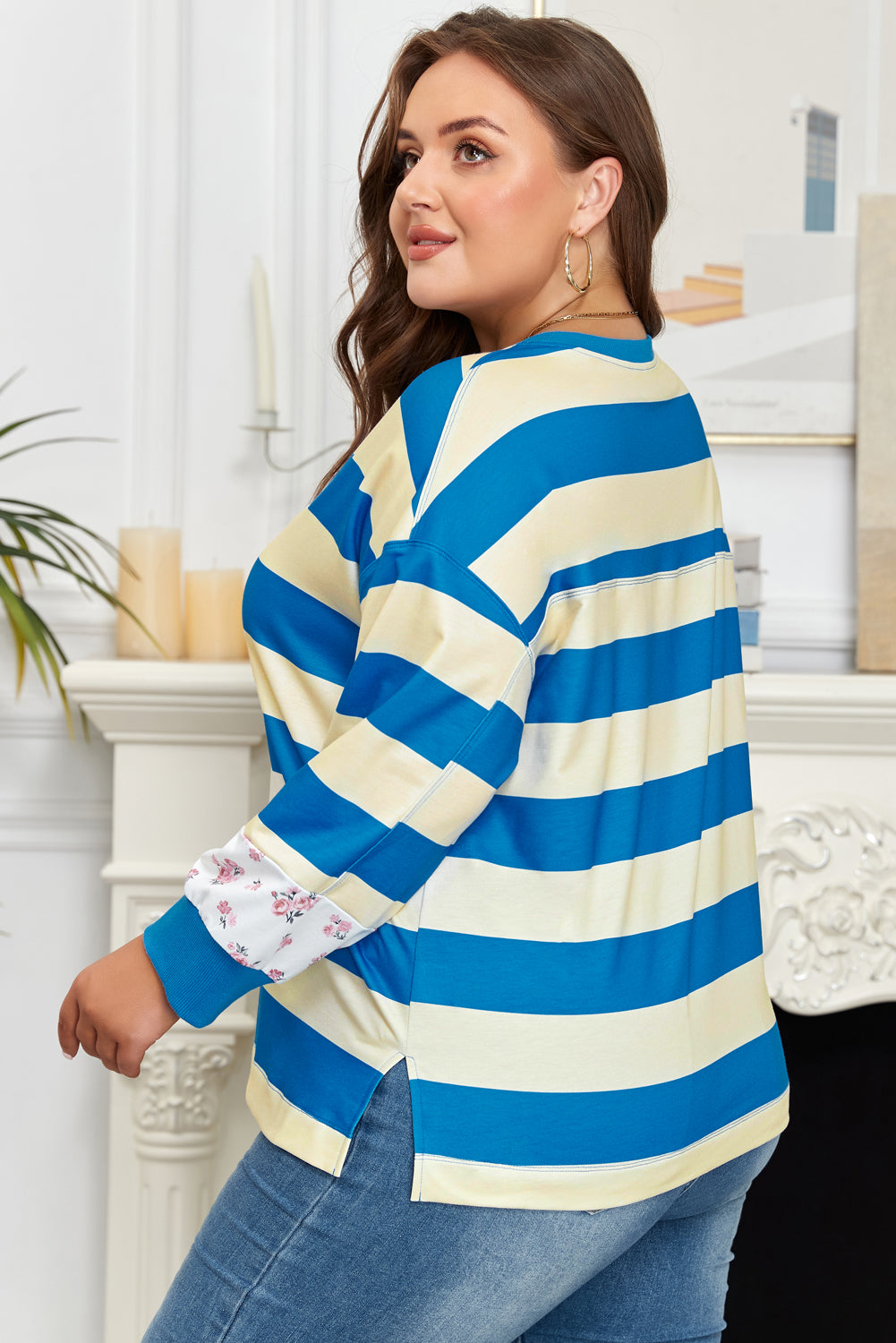 Blue & White Striped Plus Size Pullover