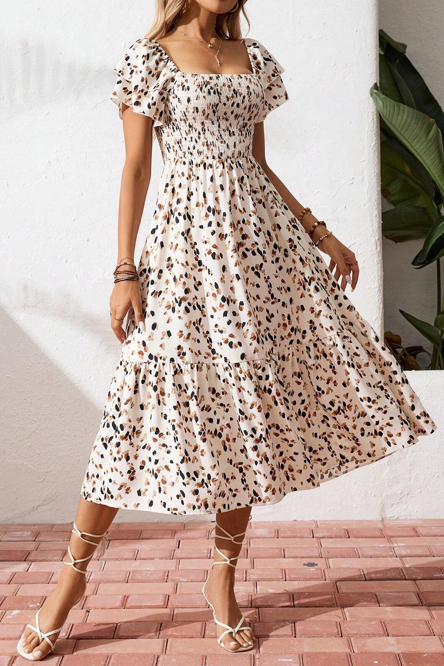 Ditsy Floral Smocked Midi Dress