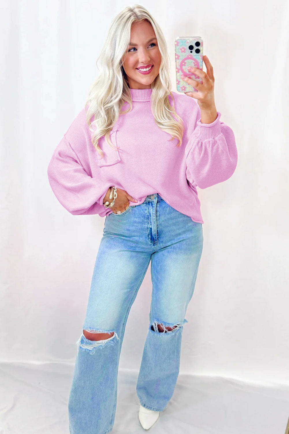 Pink Drop Shoulder Sweater