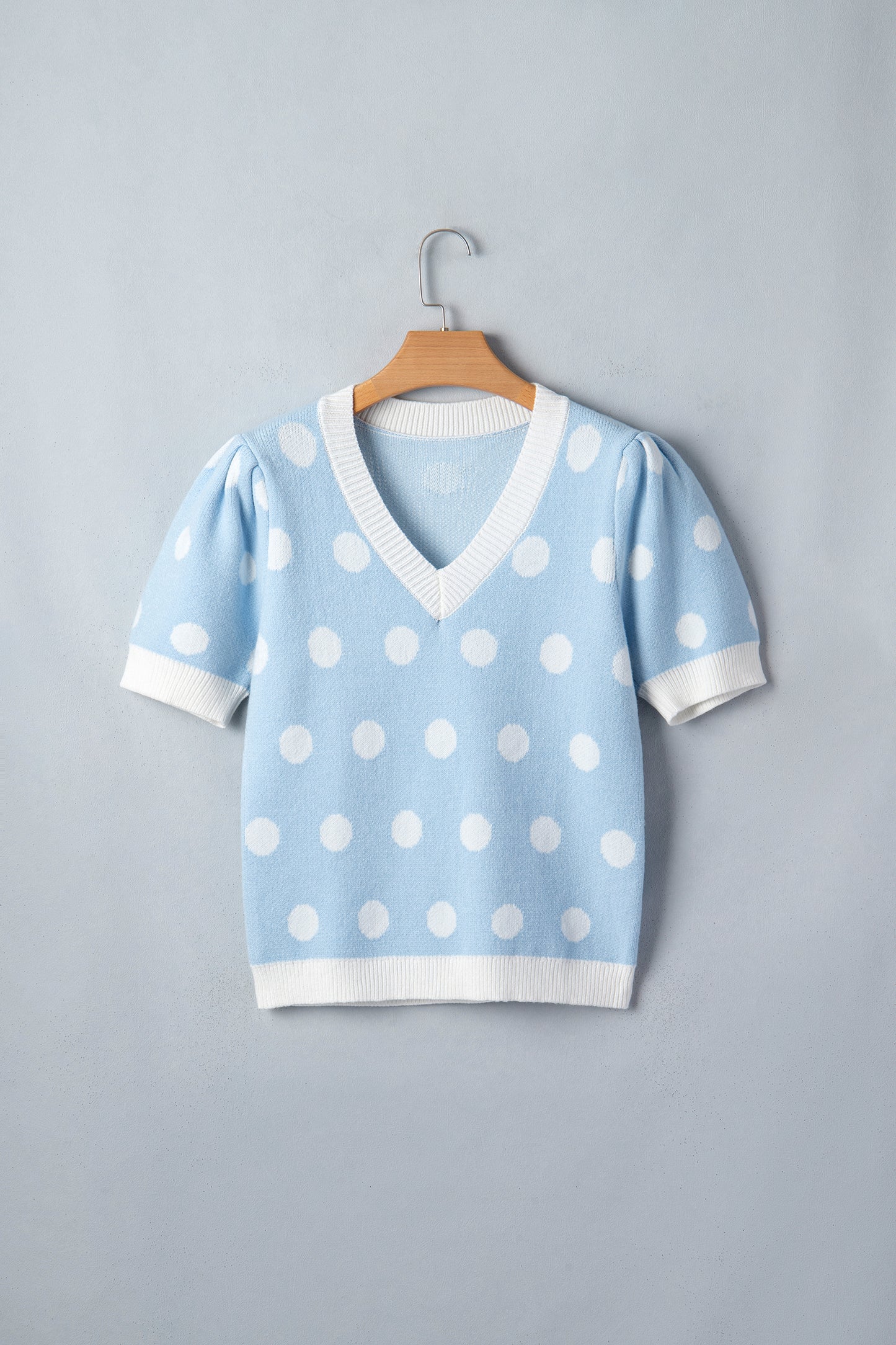 Polka Dot Puff Short Sleeve Sweater
