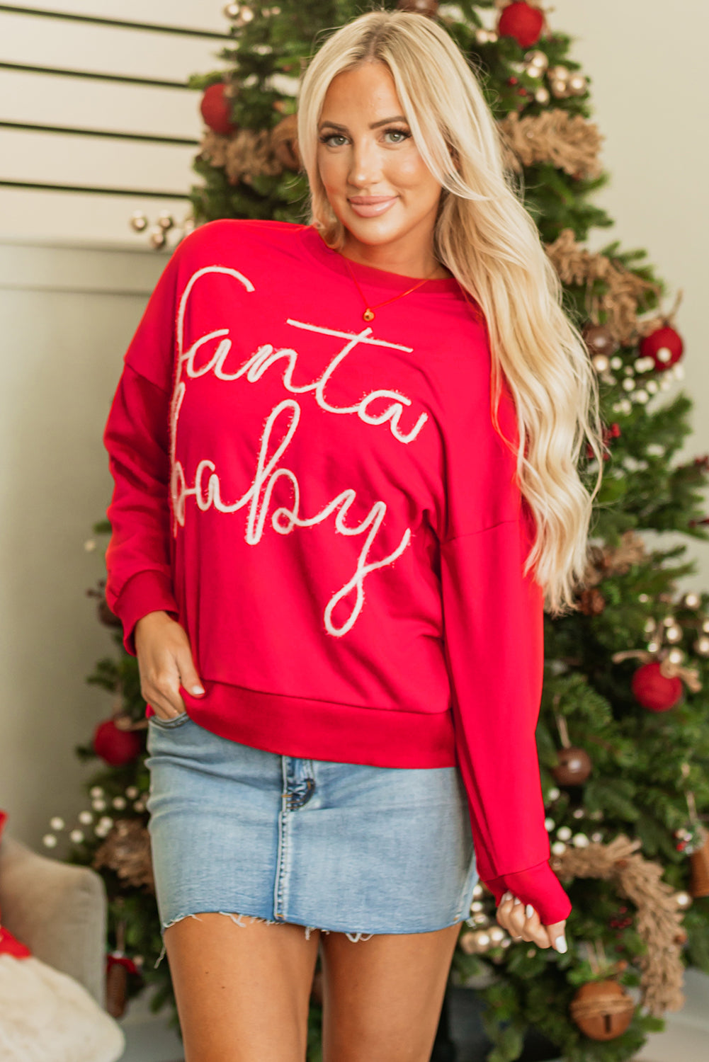 Fiery Red Tinsel Santa Baby Sweatshirt