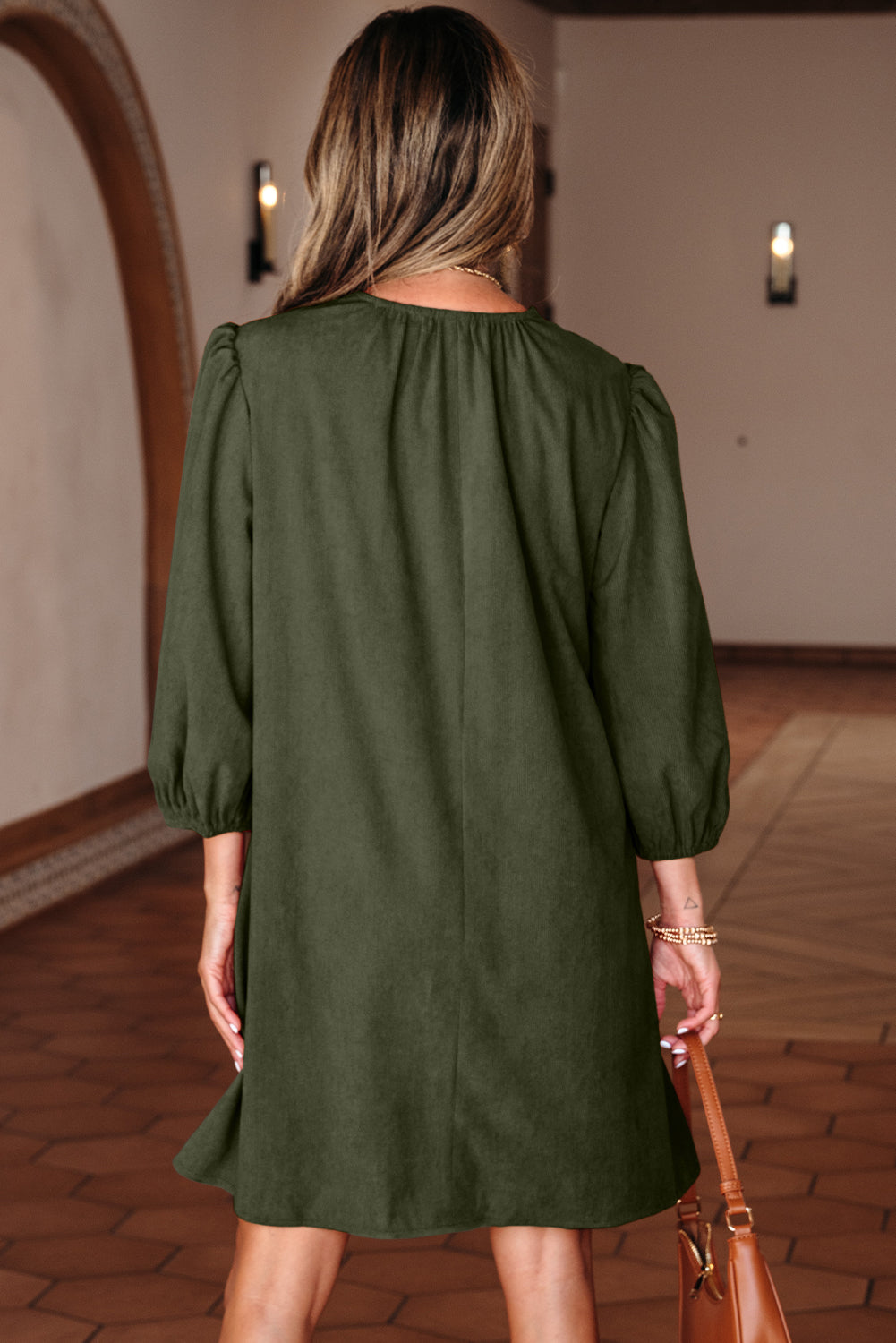 Moss Green Scalloped Corduroy Mini Dress