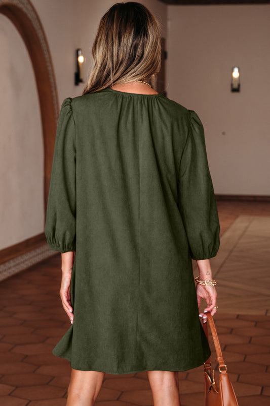 Moss Green Scalloped Corduroy Mini Dress