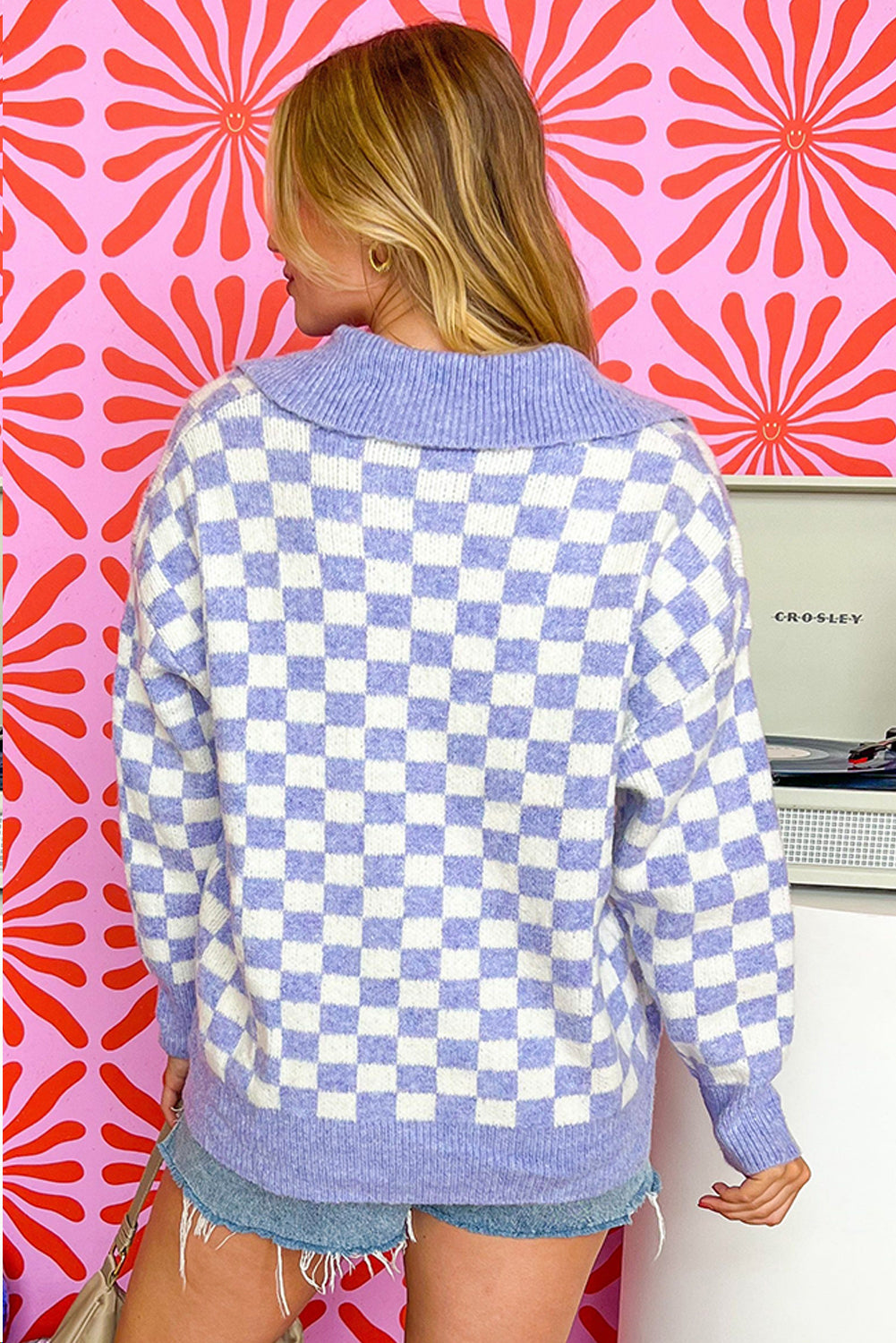 Periwinkle Checkered Plus Size Sweater