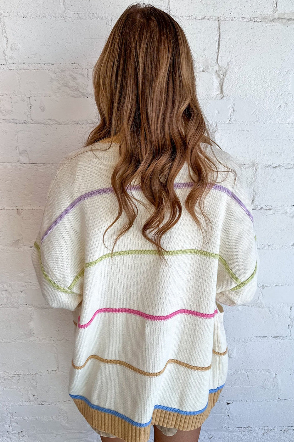 ColorPop Striped Cardigan With Pockets