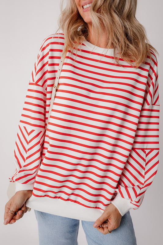 Orange Striped Drop Shoulder Crew Neck