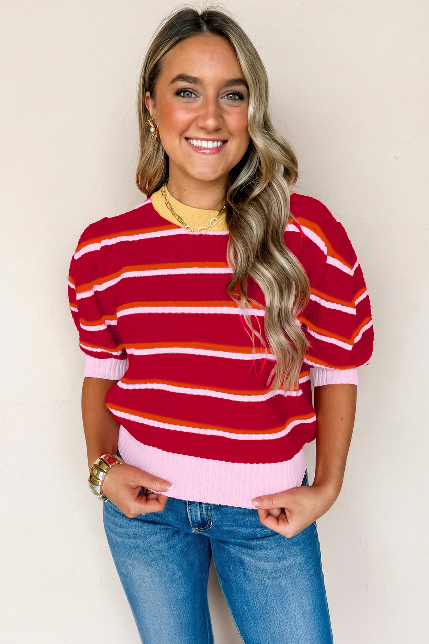 Red Stripe Colorblock Sweater