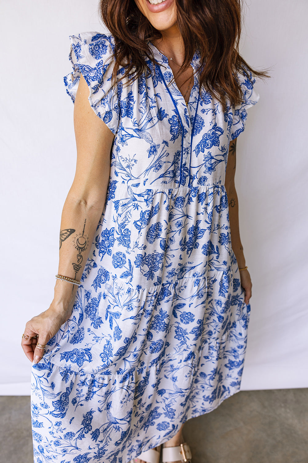 Blue Floral Midi Dress