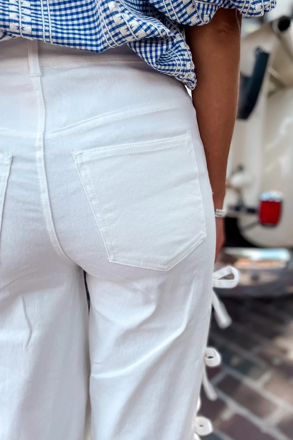 White Bow Detail Straight Leg Jeans