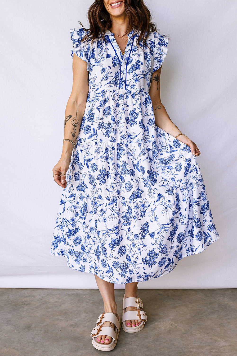 Blue Floral Midi Dress