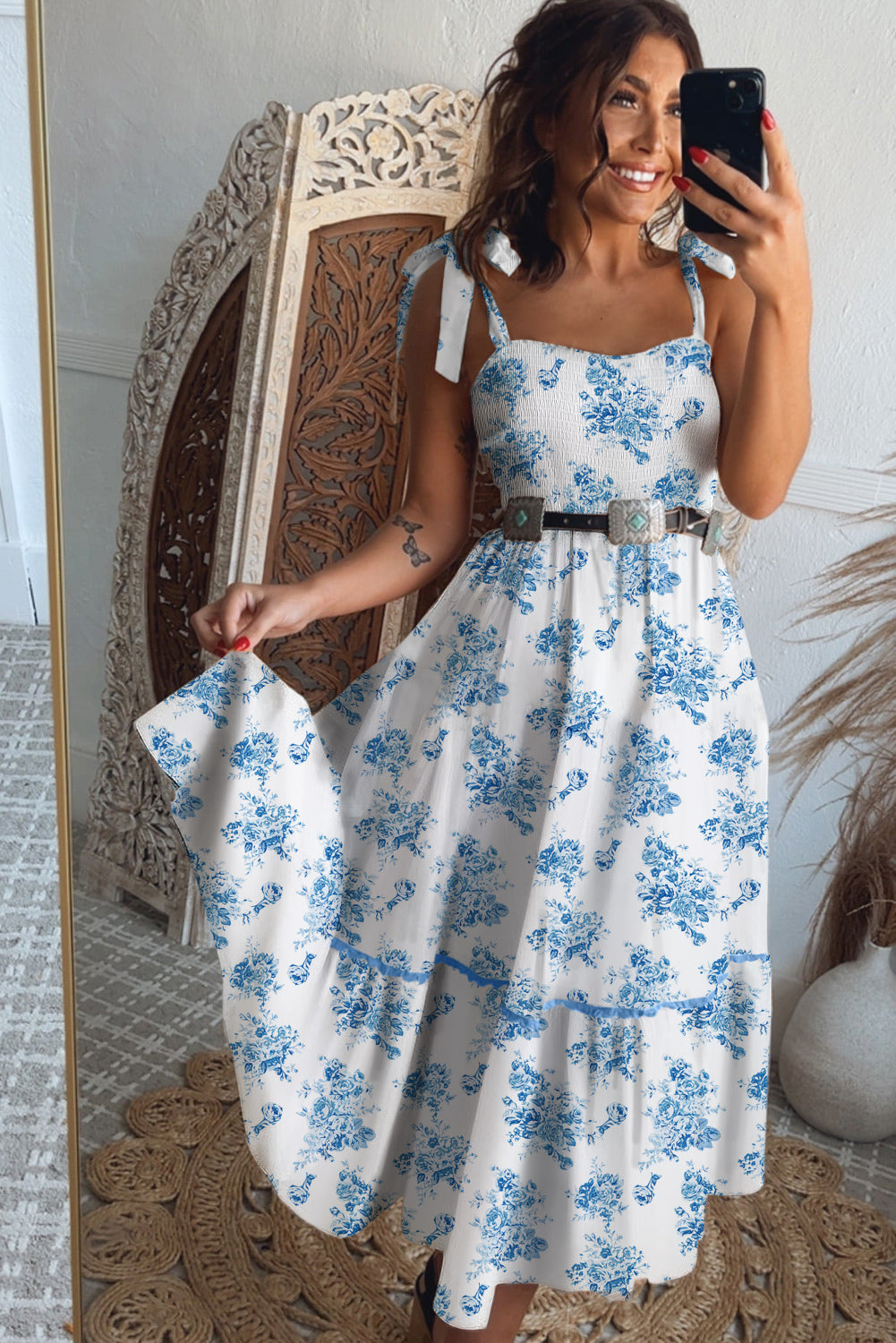 Sky Blue Shirred Maxi Dress