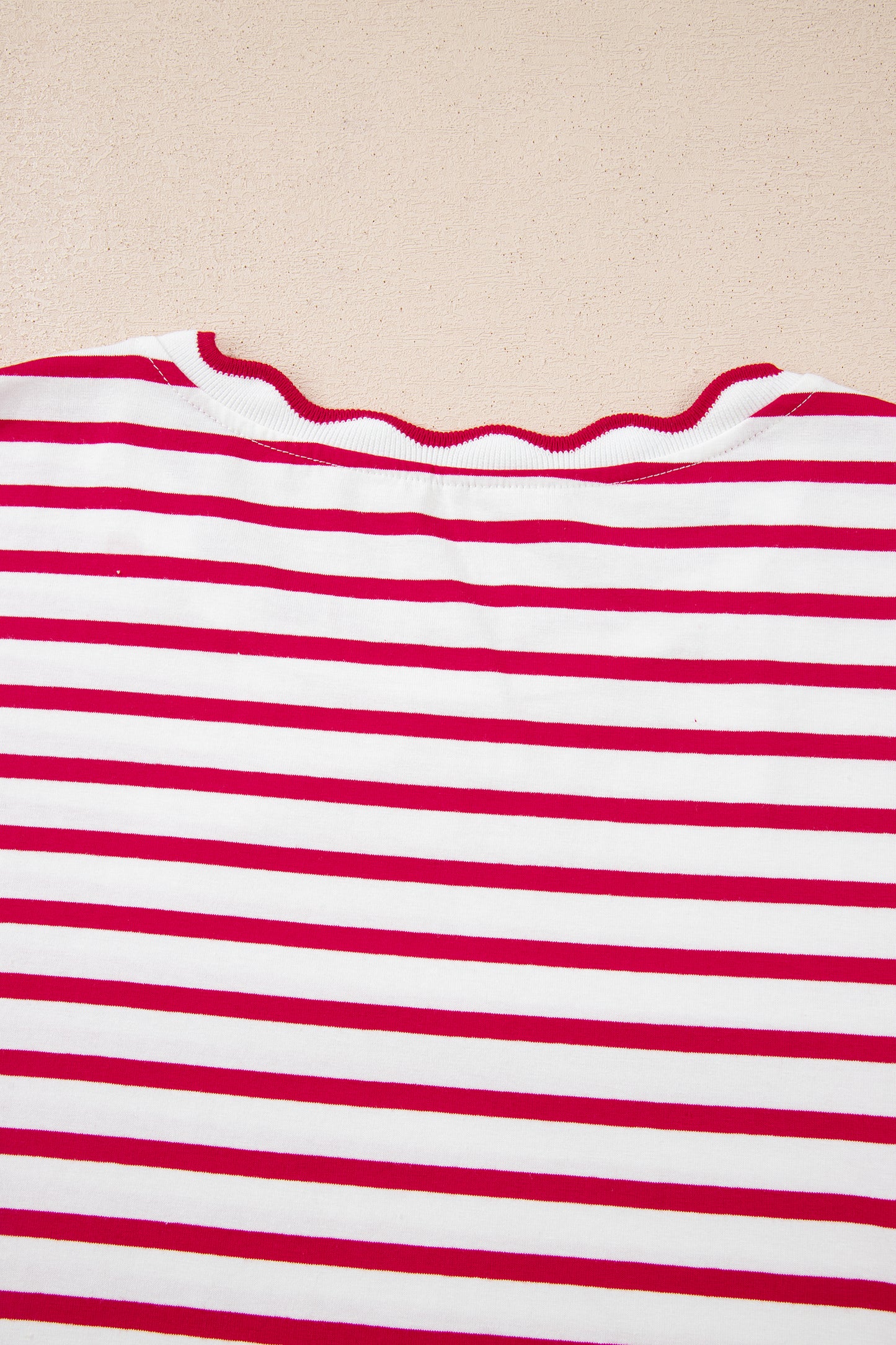 Red Stripe Scalloped Trim Tee