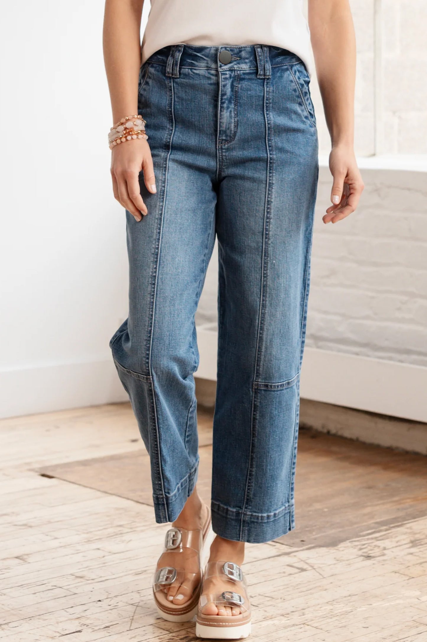 Sail Blue Exposed Stitch Straight Jeans