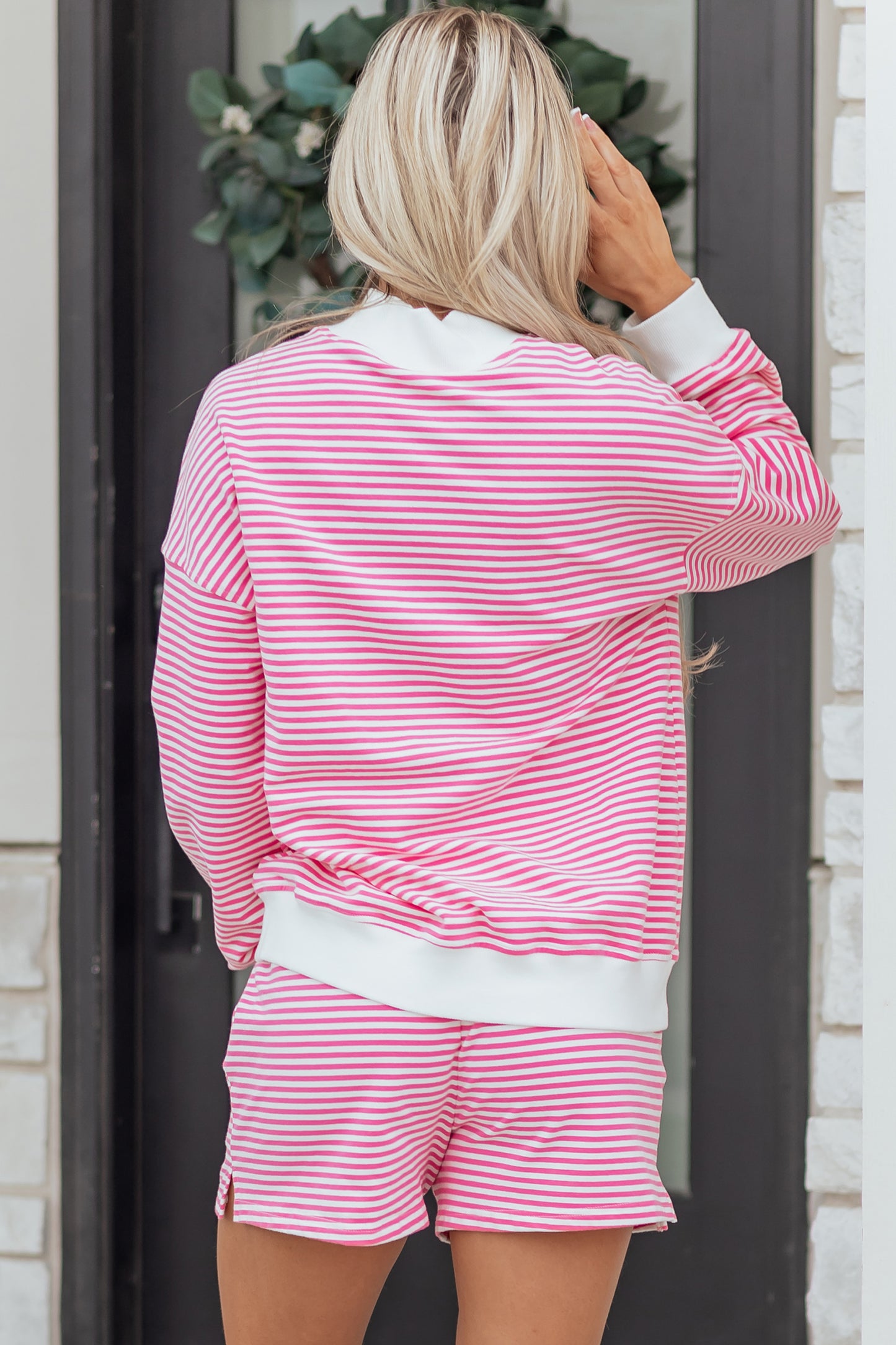Pink Striped Sweatshirt and Shorts Set