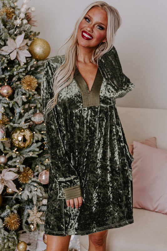 Green Velvet Pocket Dress