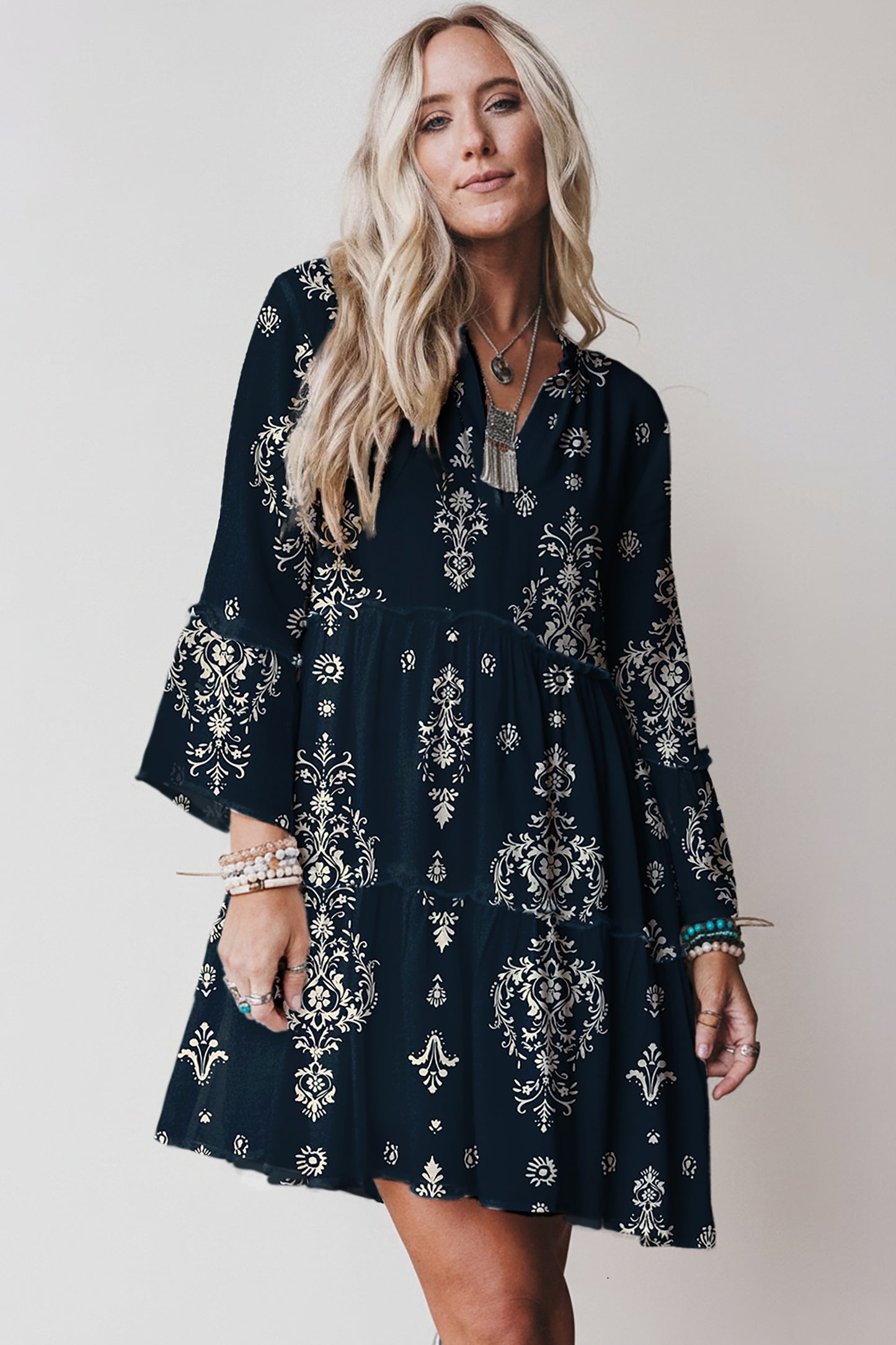 Boho Floral Print Mini Dress