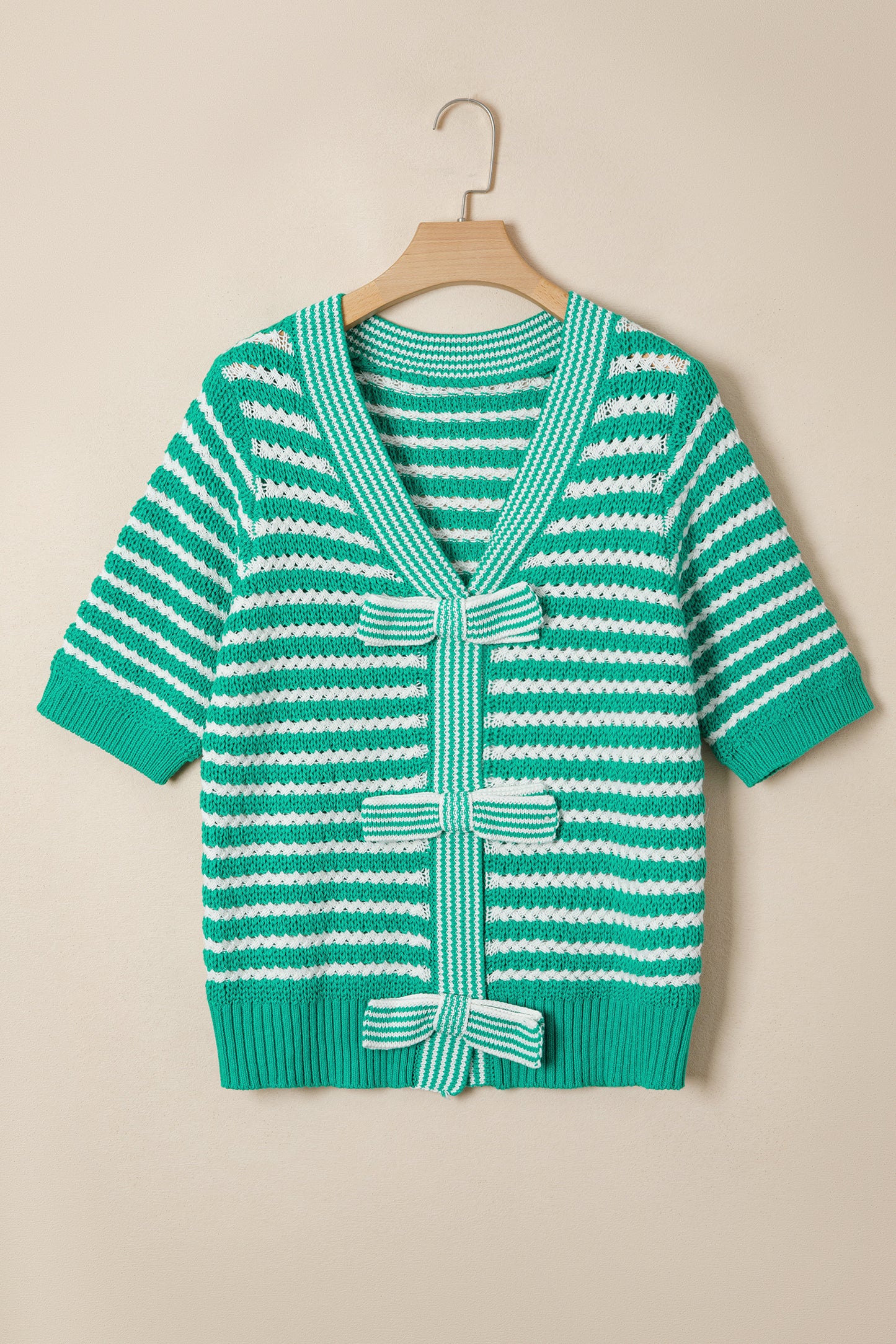 Green Striped Bow Knot Sweater