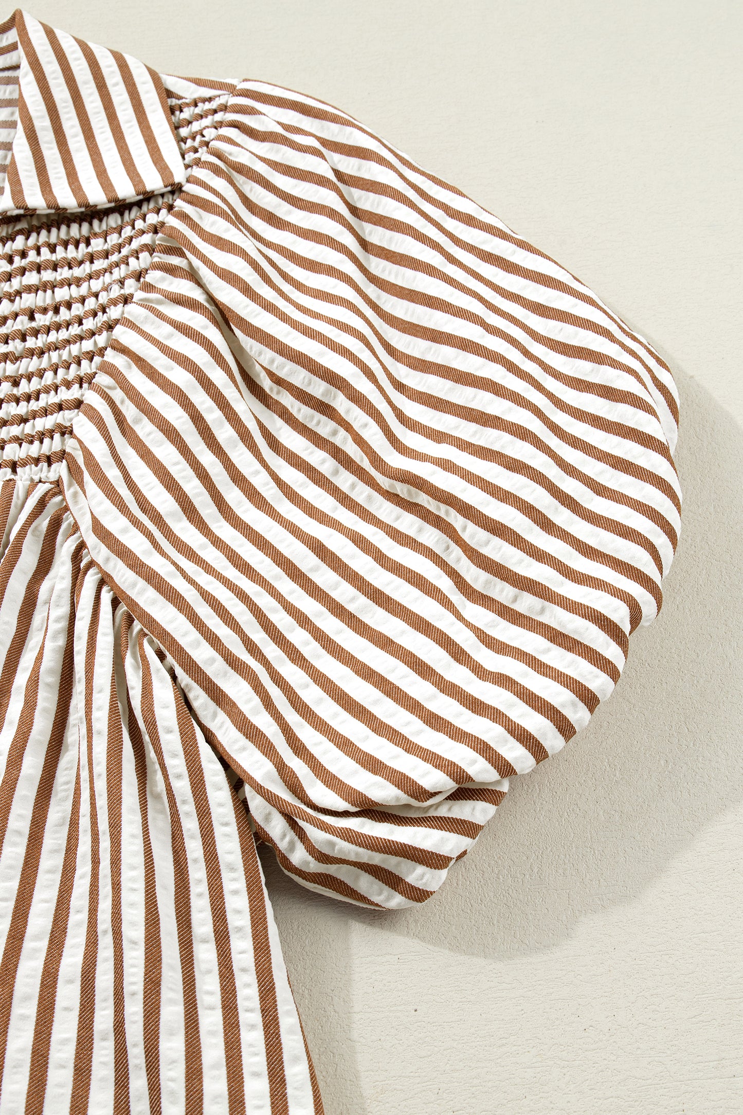Brown Striped Shirred Blouse