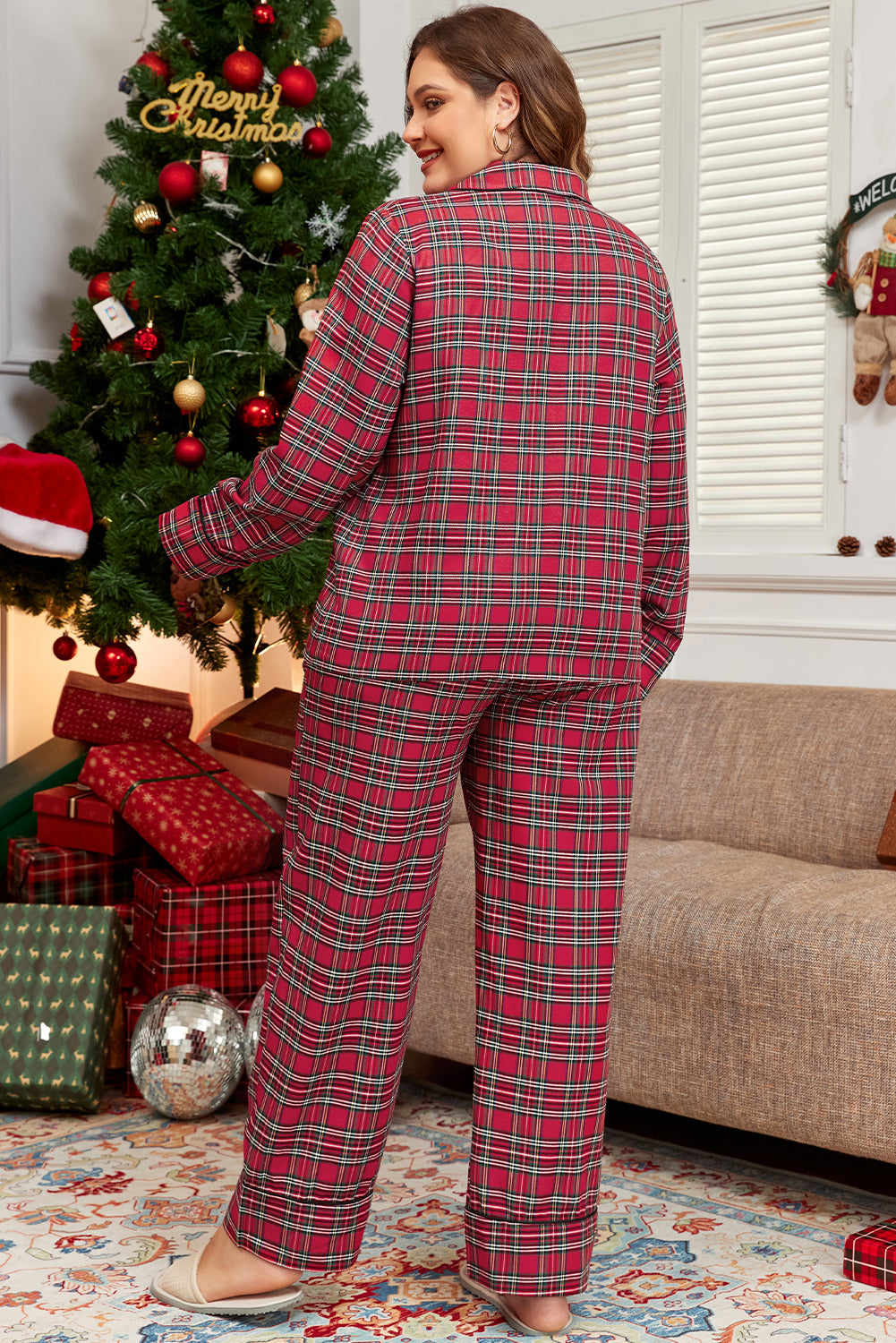 Red Plaid Plus Size Lounge Set
